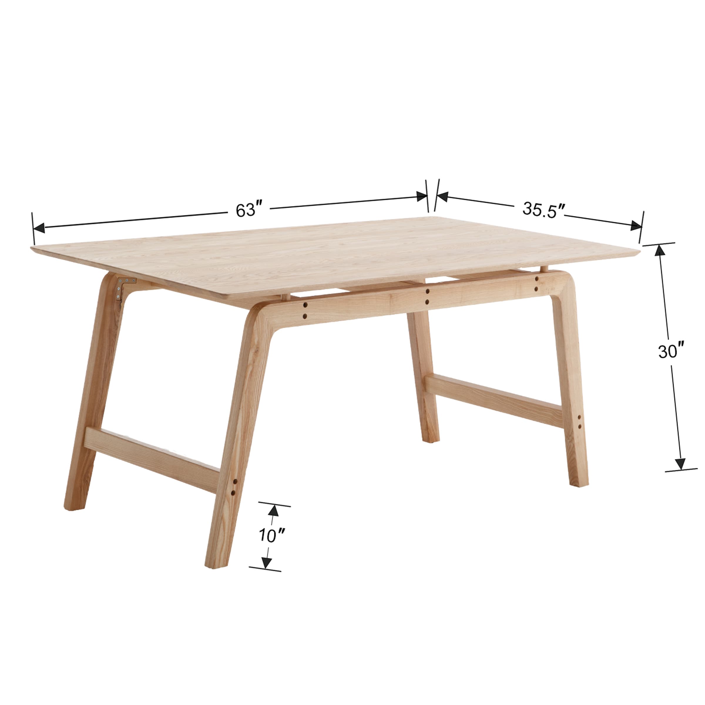ZH4YOU 63" W Rectangle Solid Wood Dining Table - 21795DT