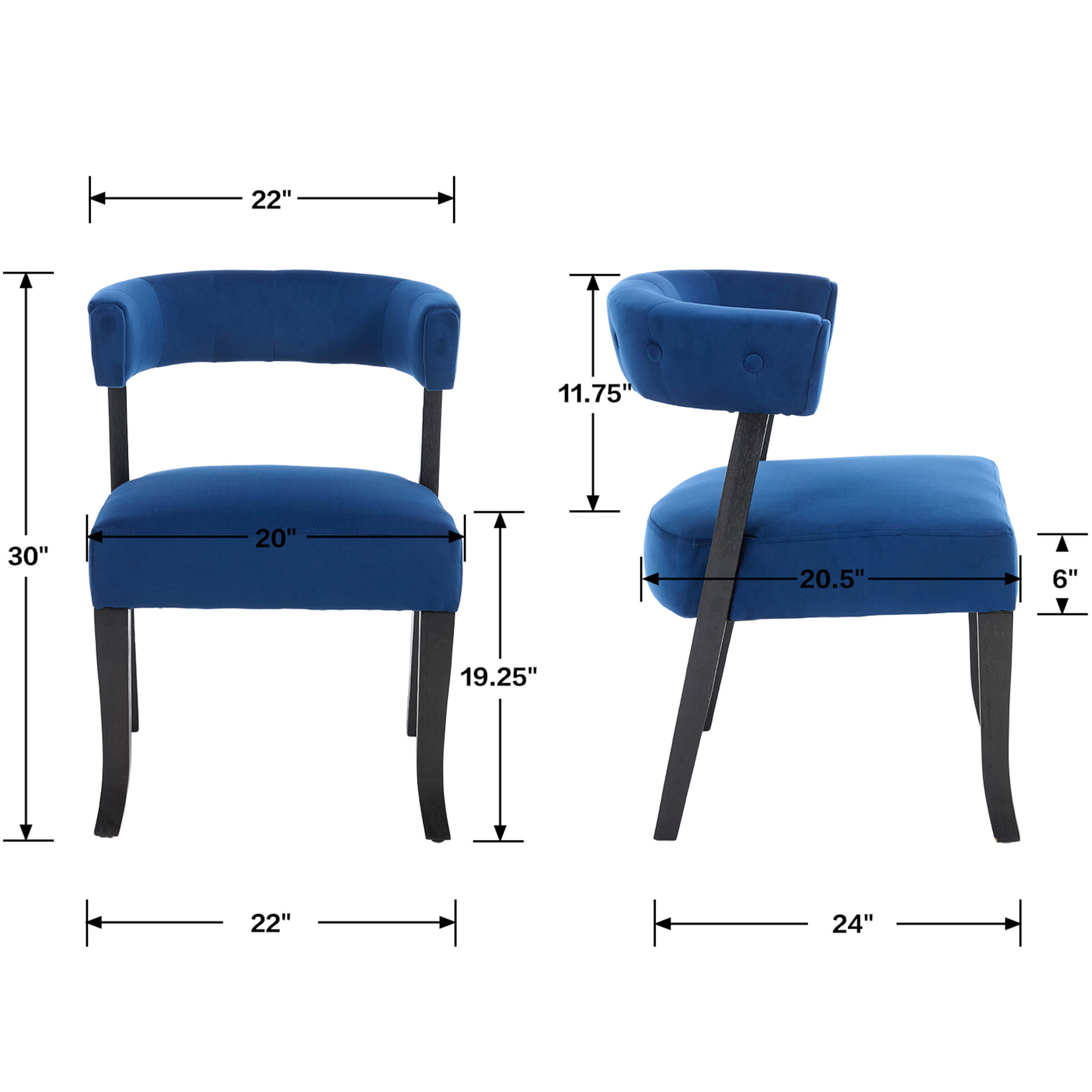 ZH4YOU Armless Curved Back Dining Chairs Set of 2 - 10041DC