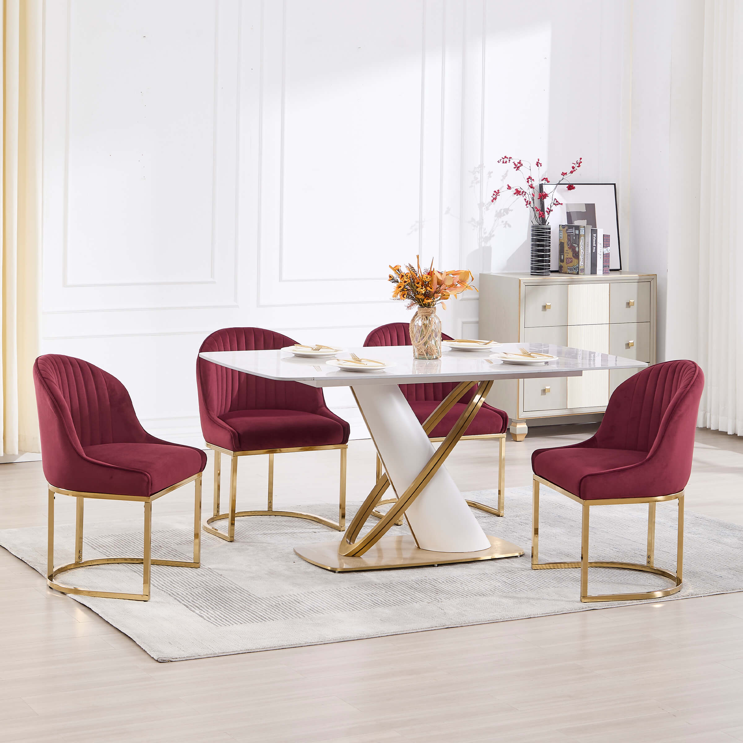 ZH4YOU Armless Gold Legs Dinning Chairs Set of 2- 9067DC