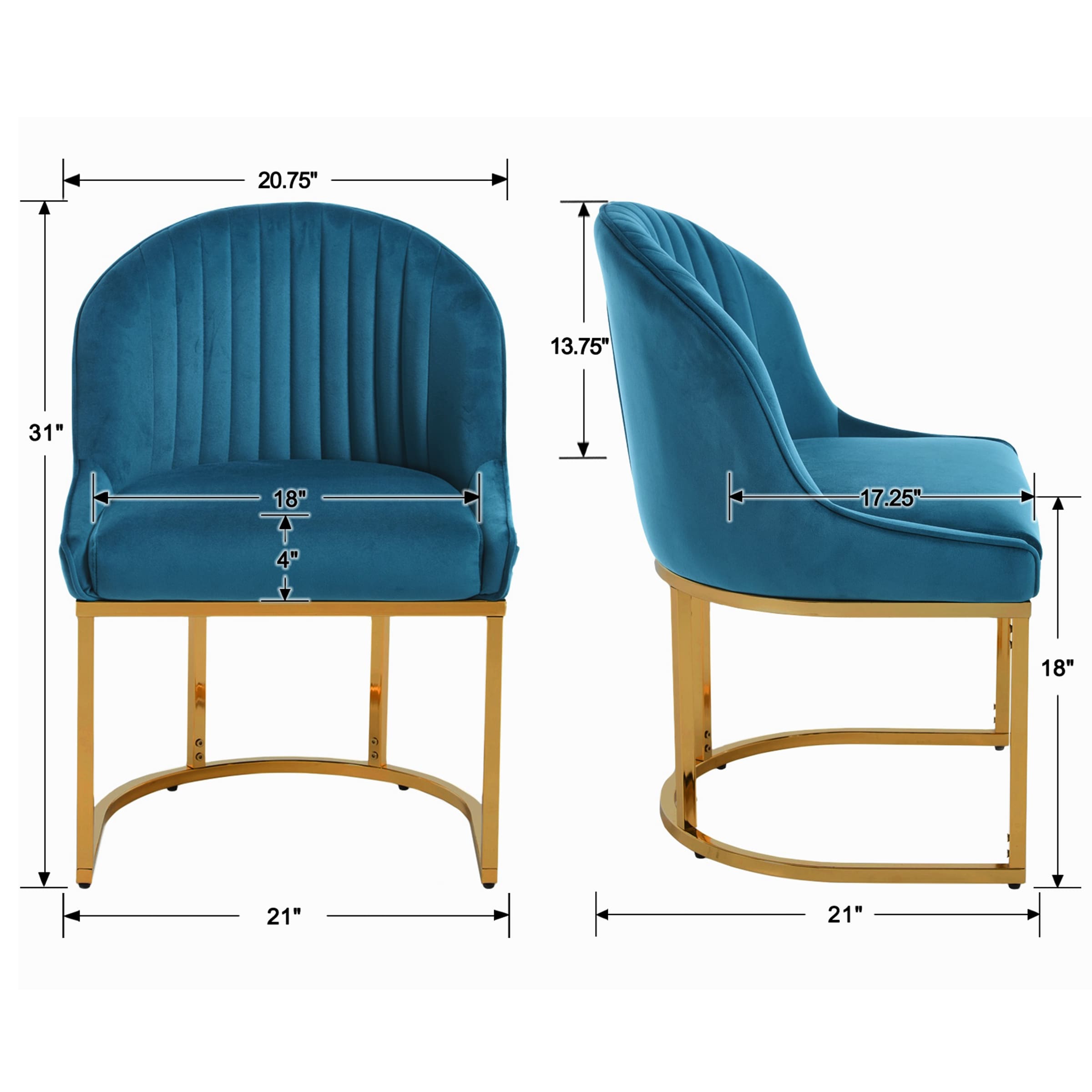ZH4YOU Armless Gold Legs Dinning Chairs Set of 2- 9067DC
