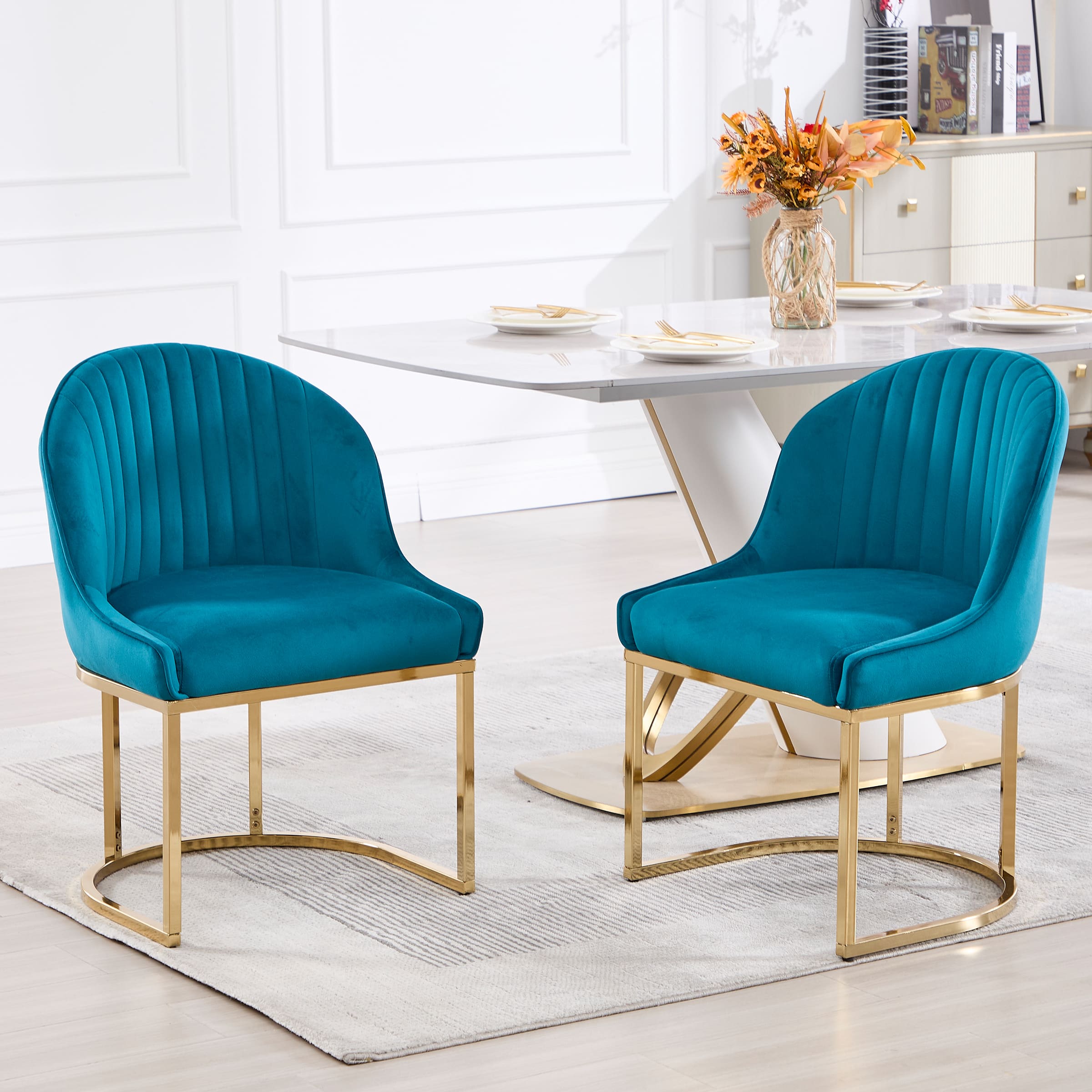 ZH4YOU Armless Gold Legs Dinning Chairs Set of 2- 9067DC