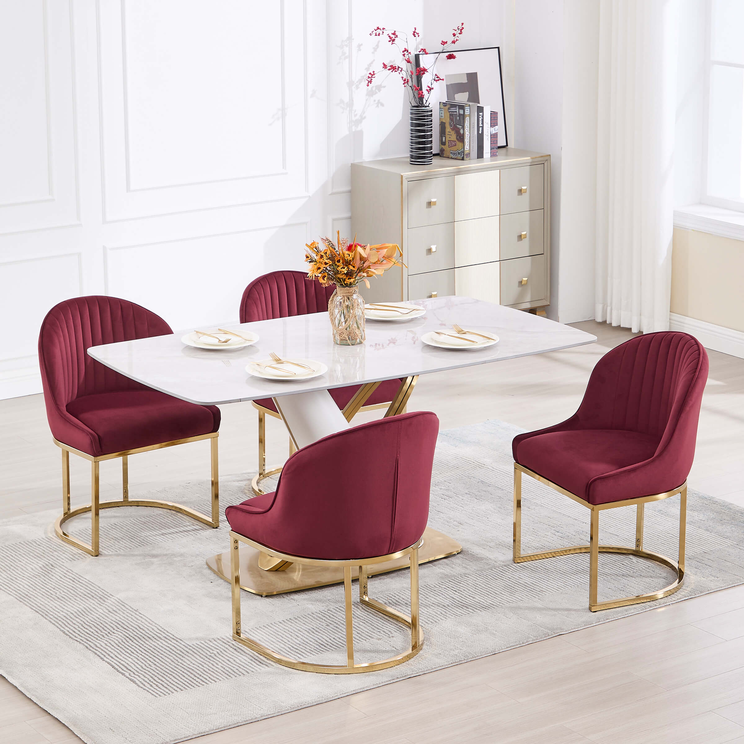 ZH4YOU Armless Gold Legs Dinning Chairs Set of 2- 9067DC