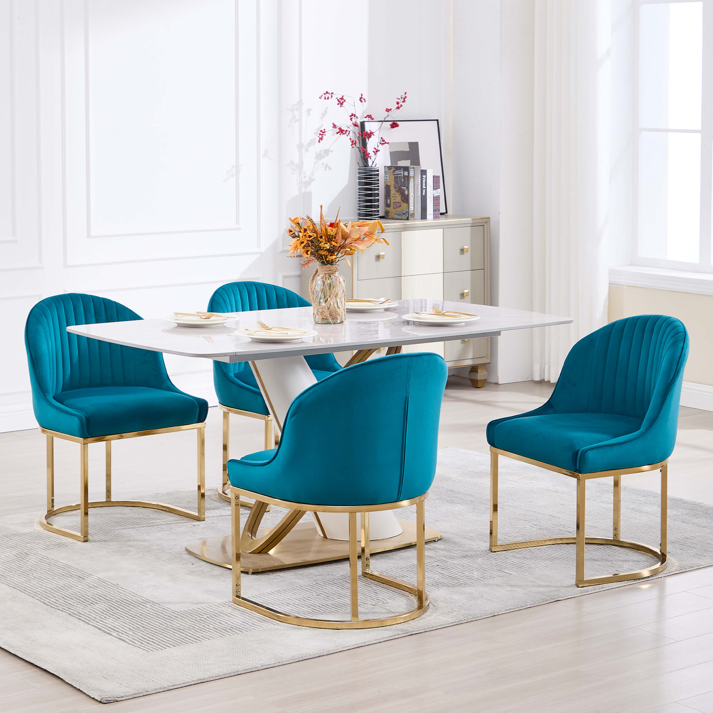 ZH4YOU Armless Gold Legs Dinning Chairs Set of 2- 9067DC