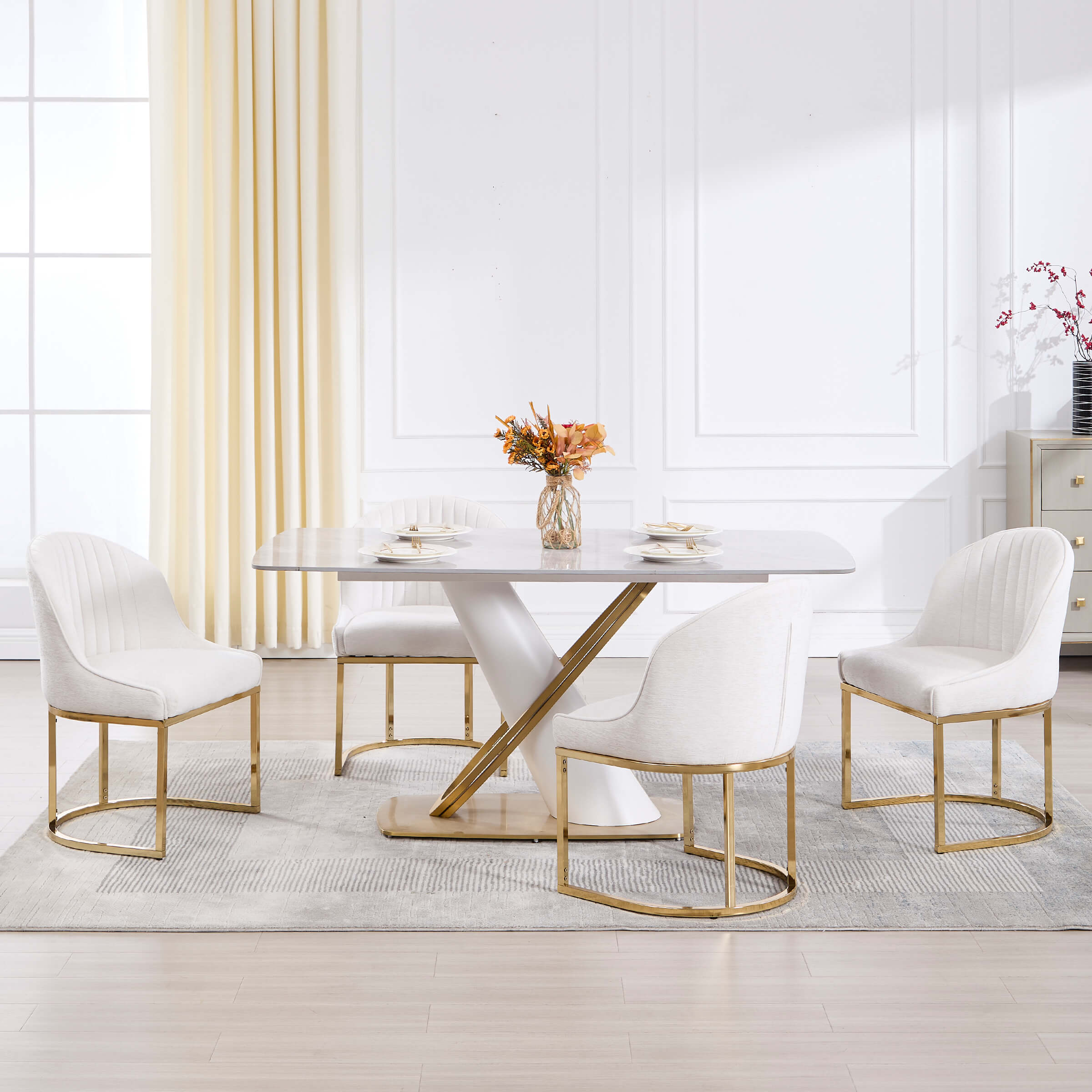 ZH4YOU Armless Gold Legs Dinning Chairs Set of 2- 9067DC