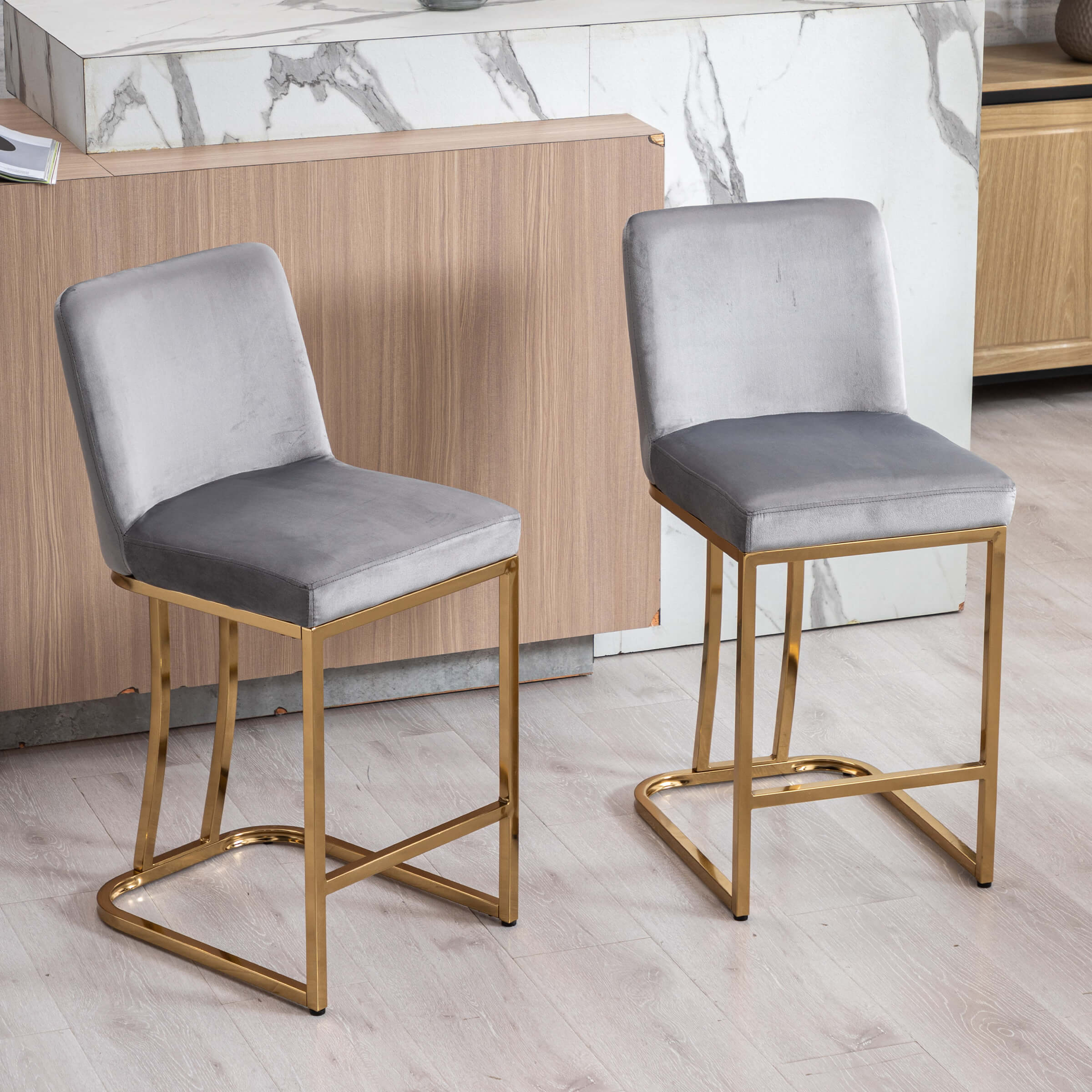ZH4YOU 24" & 30"H Metal Legs Counter Height Bar Stools Set of 2 - 2956
