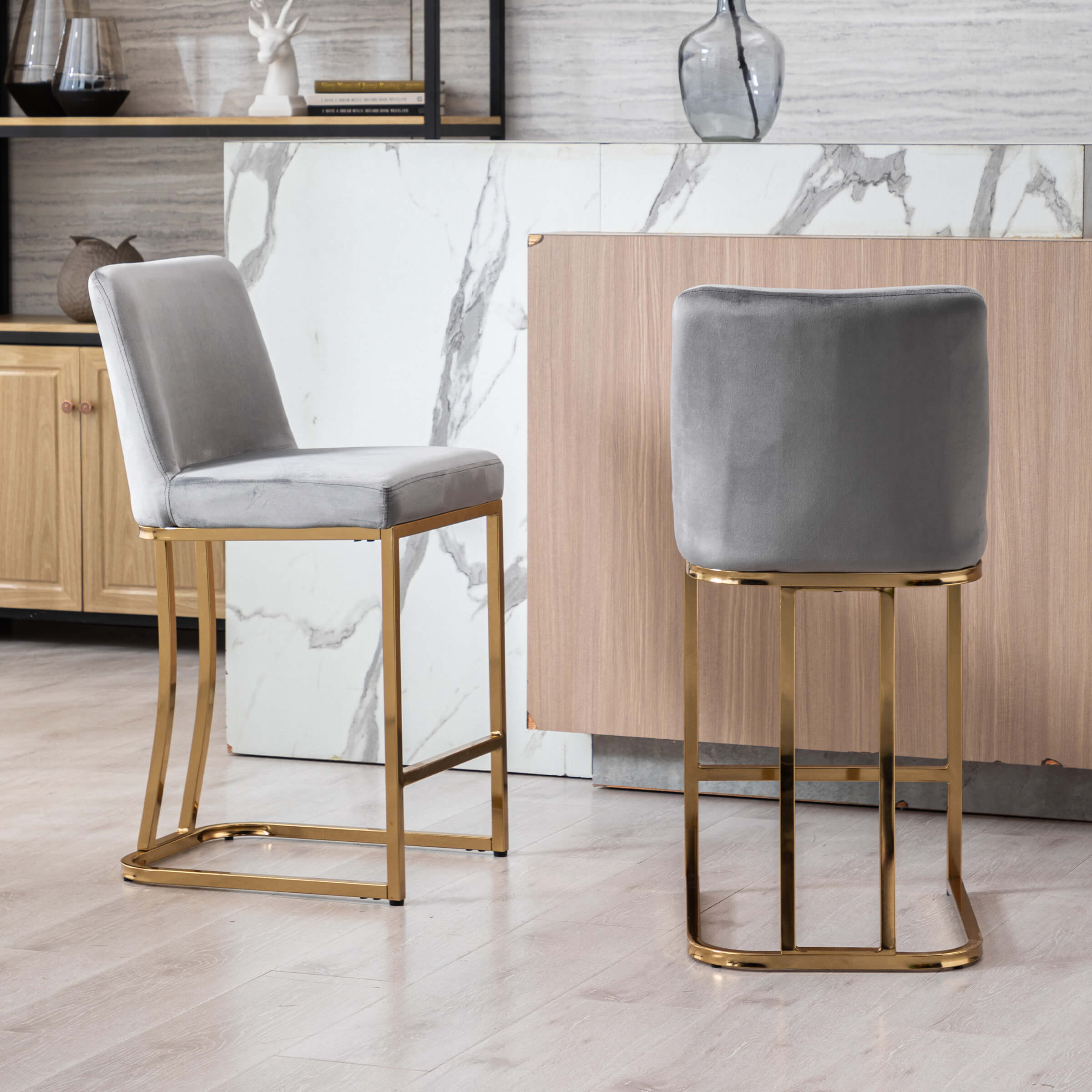 ZH4YOU 24" & 30"H Metal Legs Counter Height Bar Stools Set of 2 - 2956