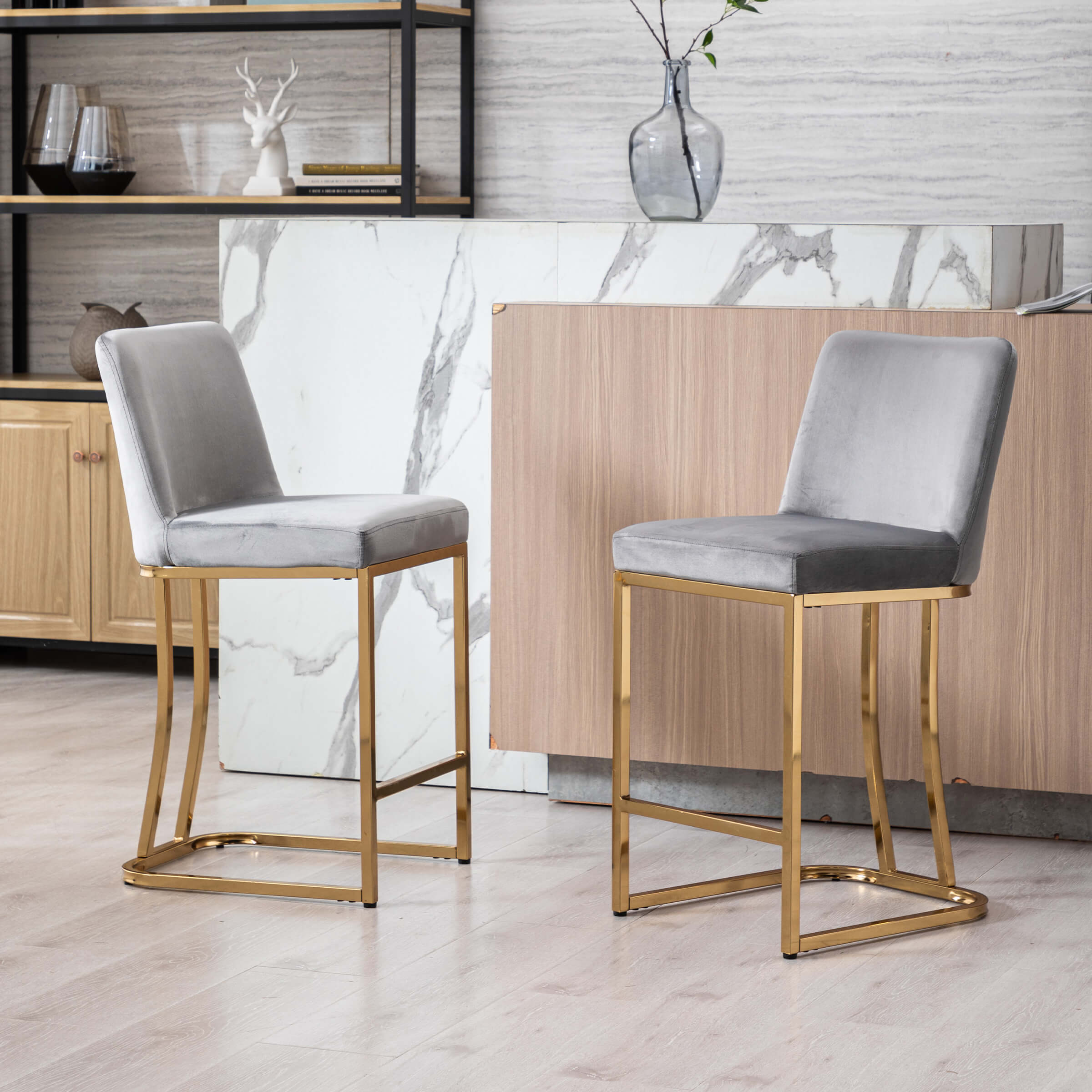 ZH4YOU 24" & 30"H Metal Legs Counter Height Bar Stools Set of 2 - 2956