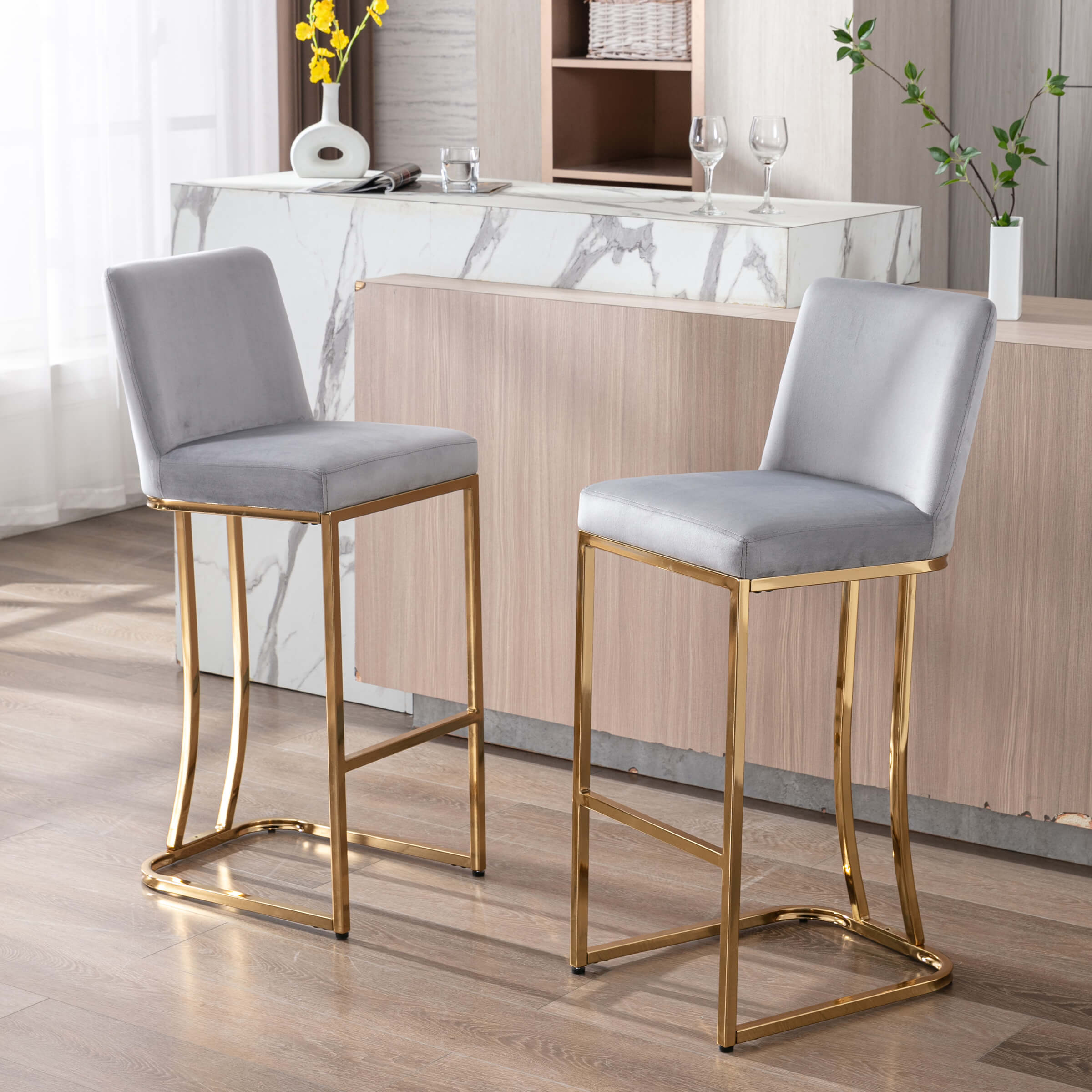 ZH4YOU 24" & 30"H Metal Legs Counter Height Bar Stools Set of 2 - 2956