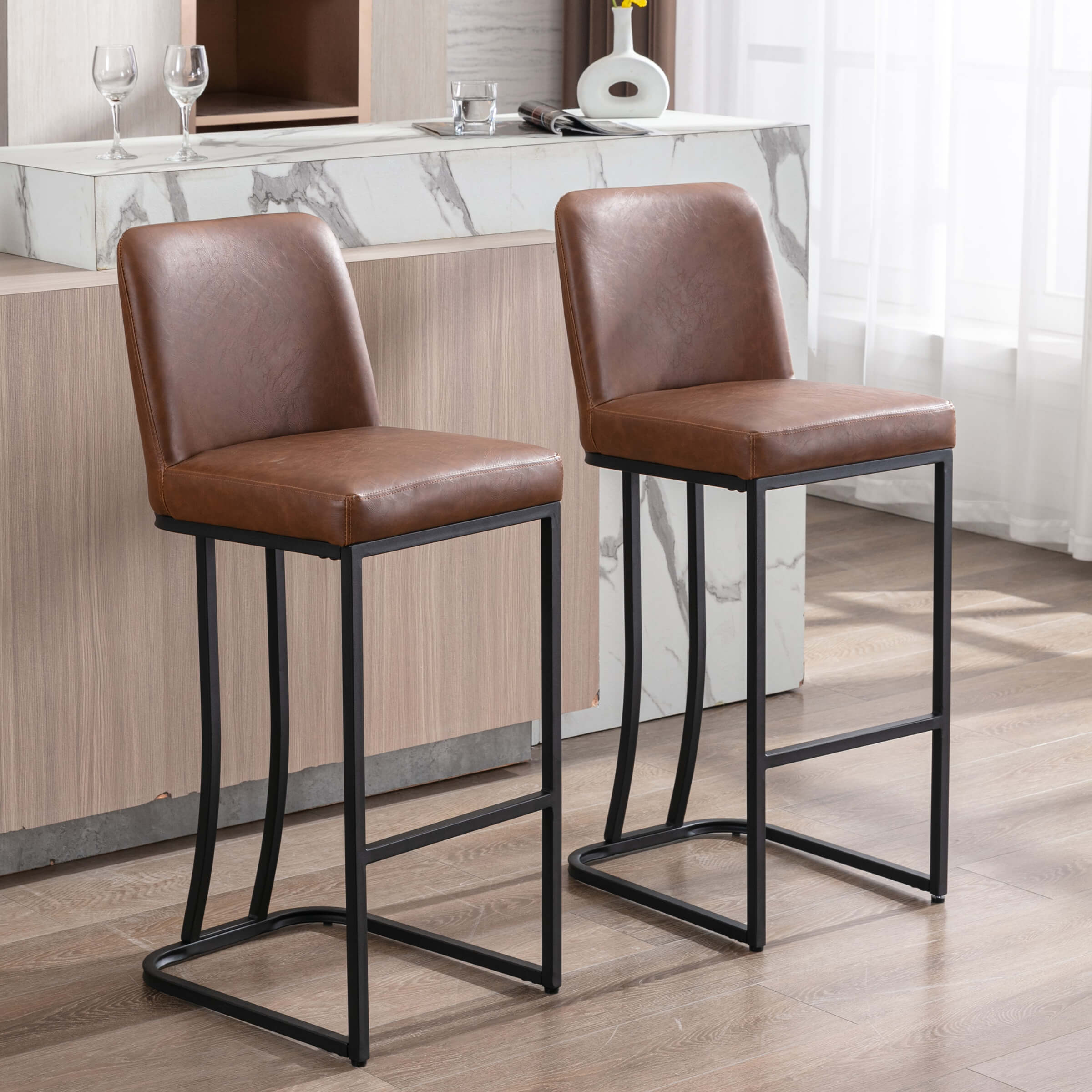 ZH4YOU 24" & 30"H Metal Legs Counter Height Bar Stools Set of 2 - 2956