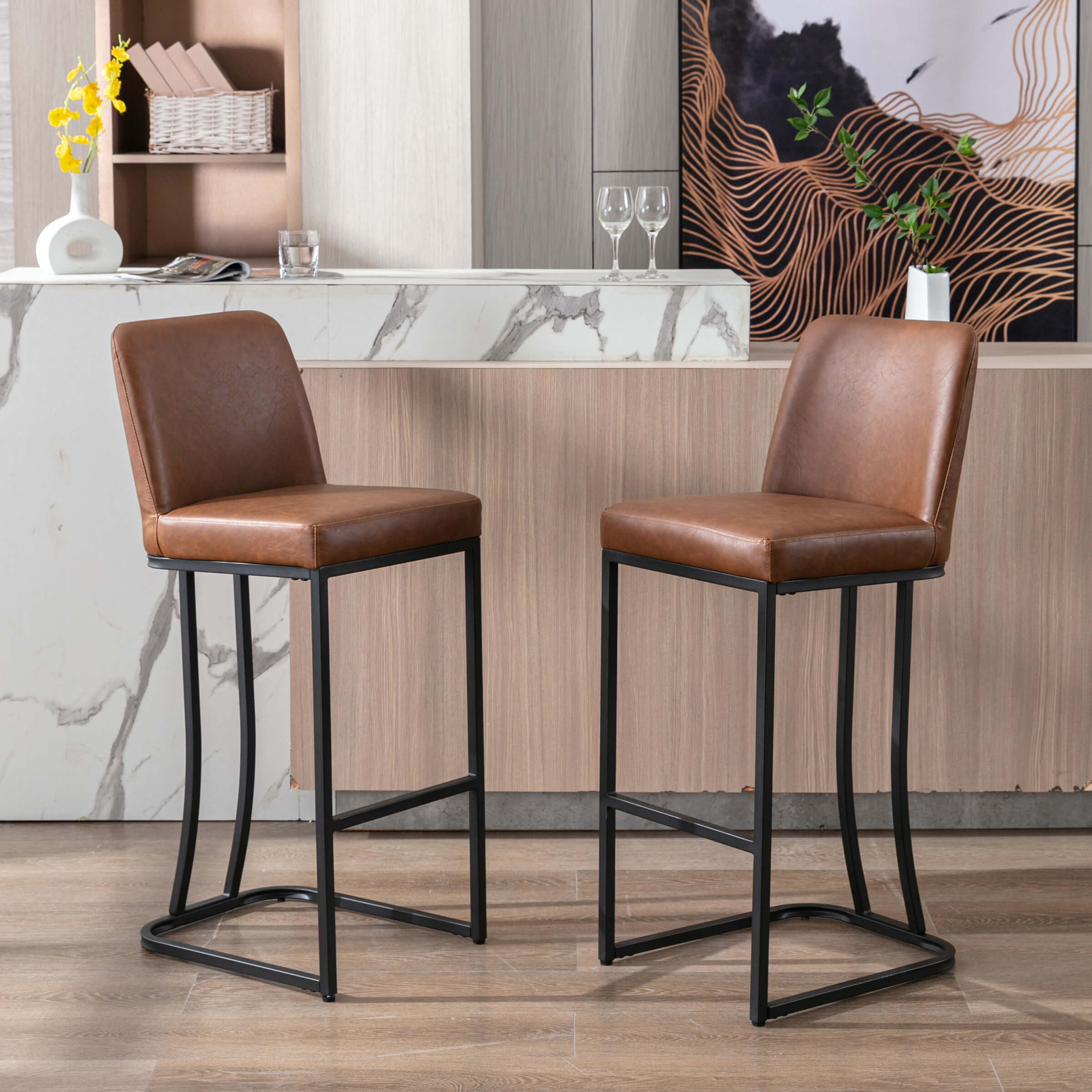 ZH4YOU 24" & 30"H Metal Legs Counter Height Bar Stools Set of 2 - 2956