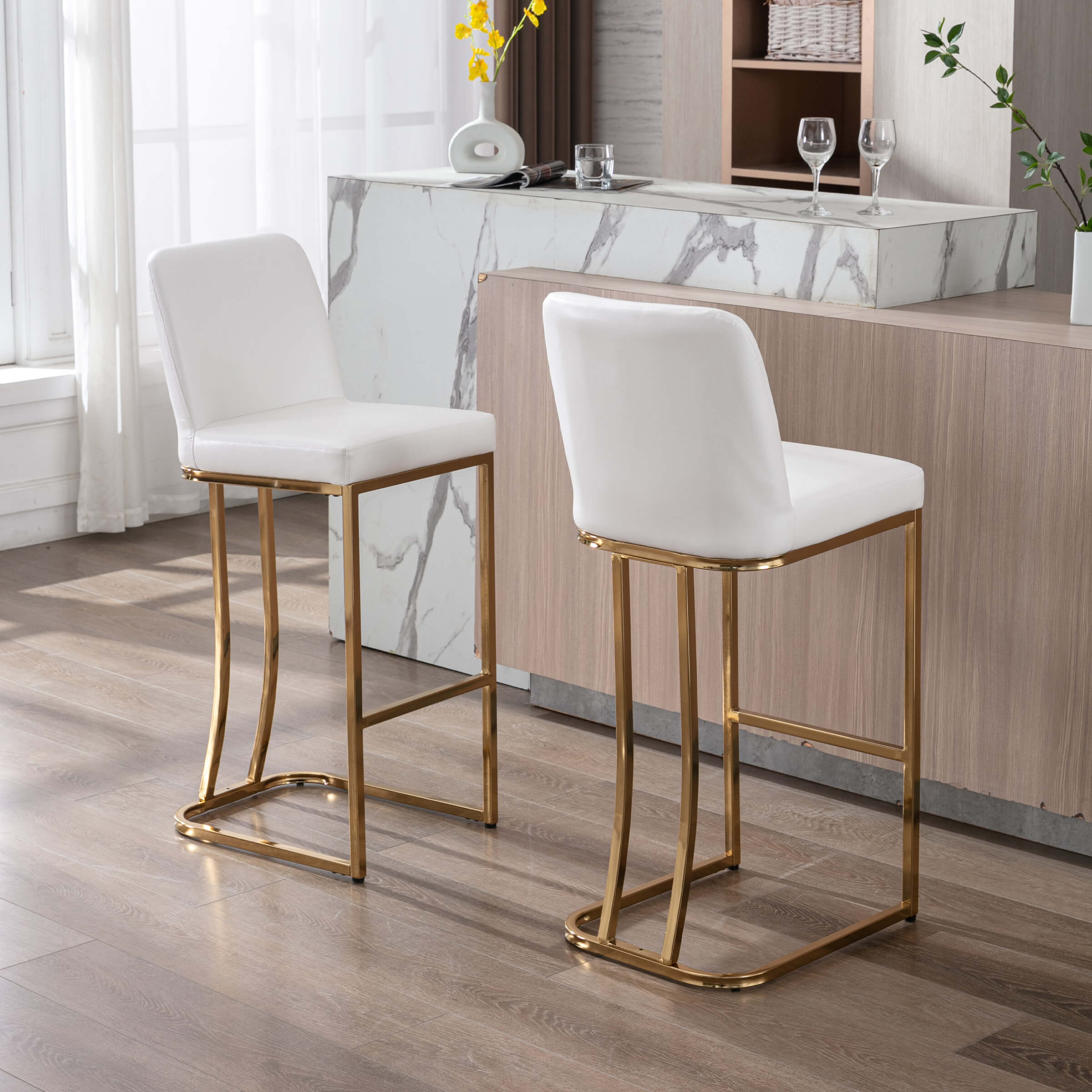 ZH4YOU 24" & 30"H Metal Legs Counter Height Bar Stools Set of 2 - 2956
