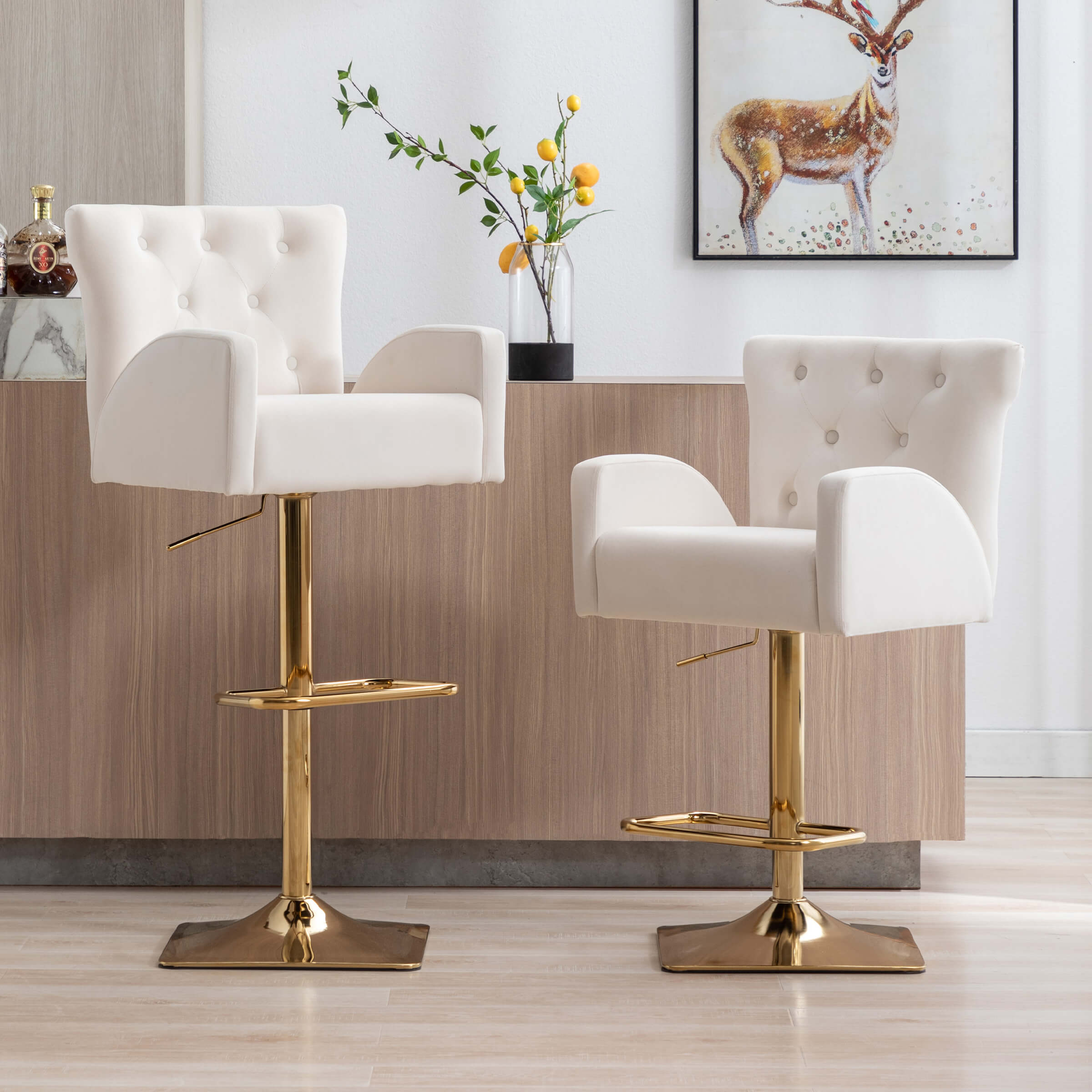ZH4YOU Modern 360° Swivel Tufted Adjustable Bar Stools Set of 2 - XX88AB