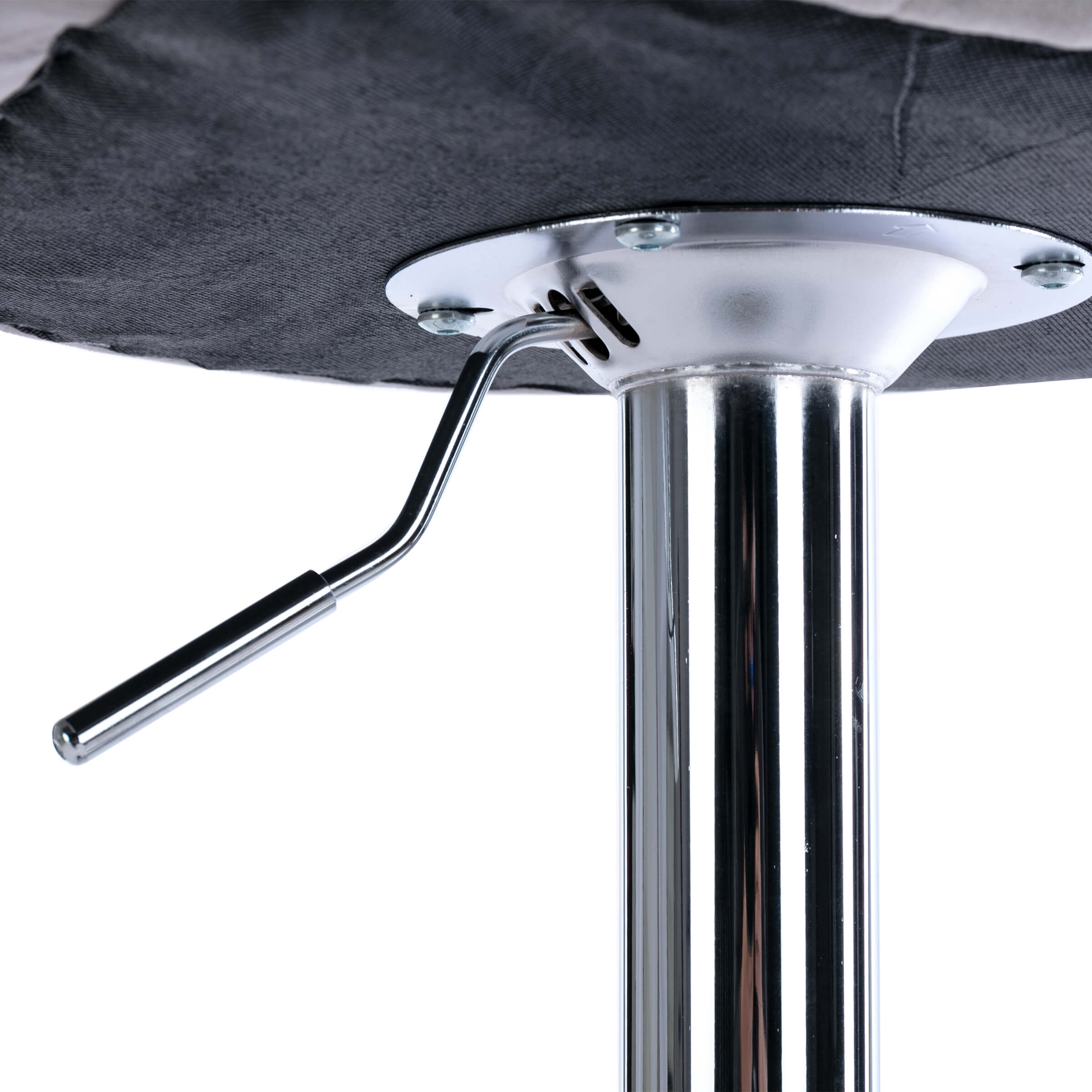  underside of seat and chrome pedestal with lever