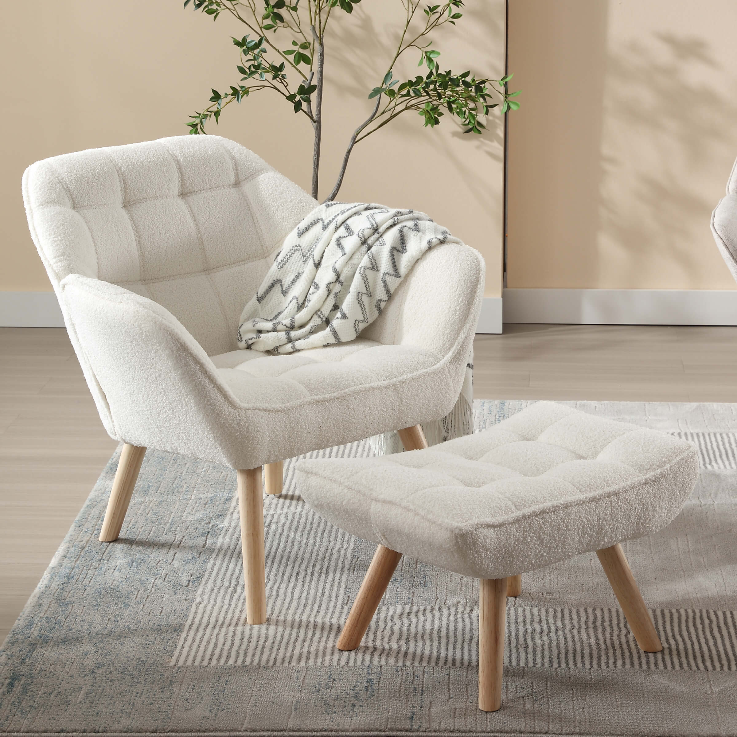 ZH4YOU Sherpa Accent Chair with Ottoman - 8904AO