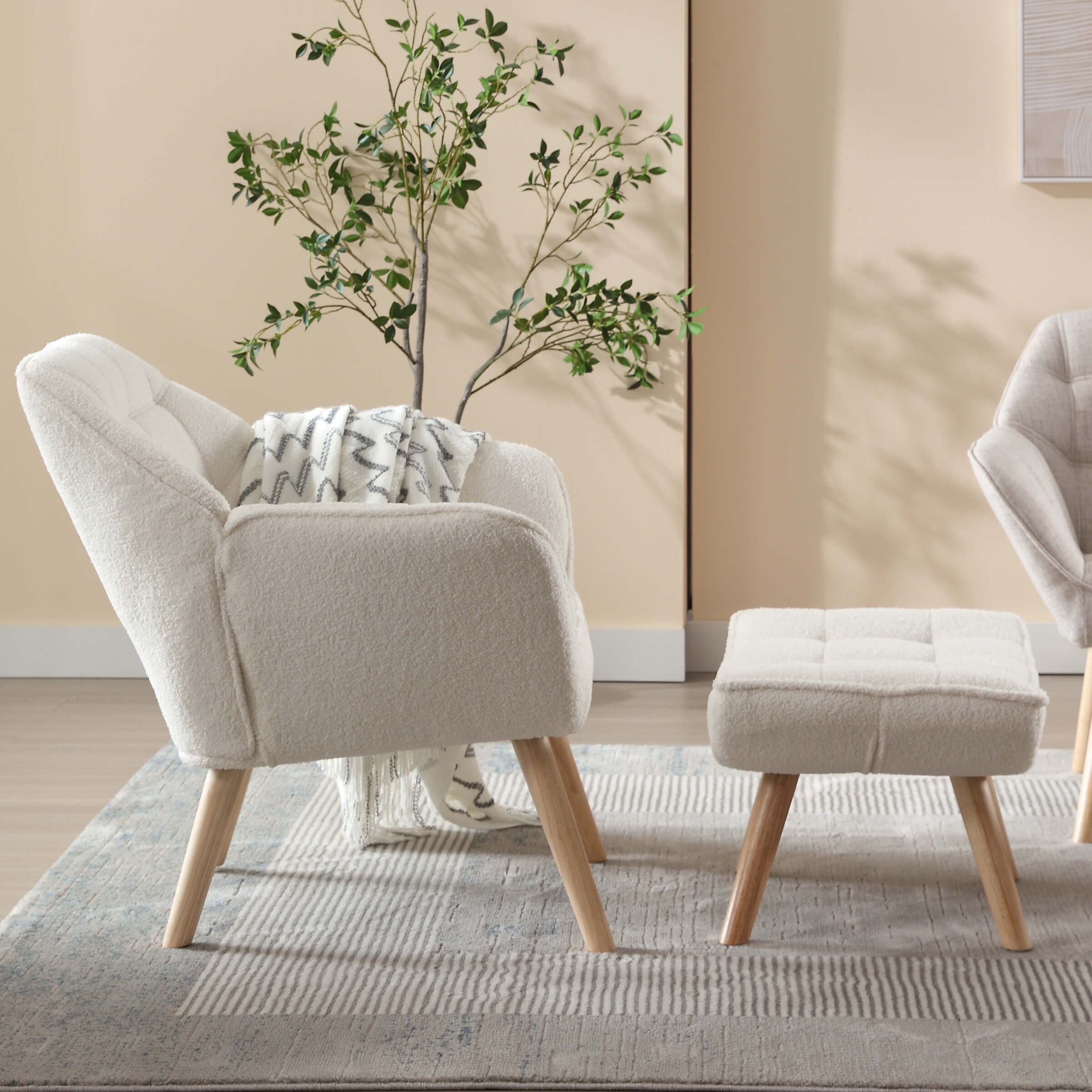 ZH4YOU Sherpa Accent Chair with Ottoman - 8904AO