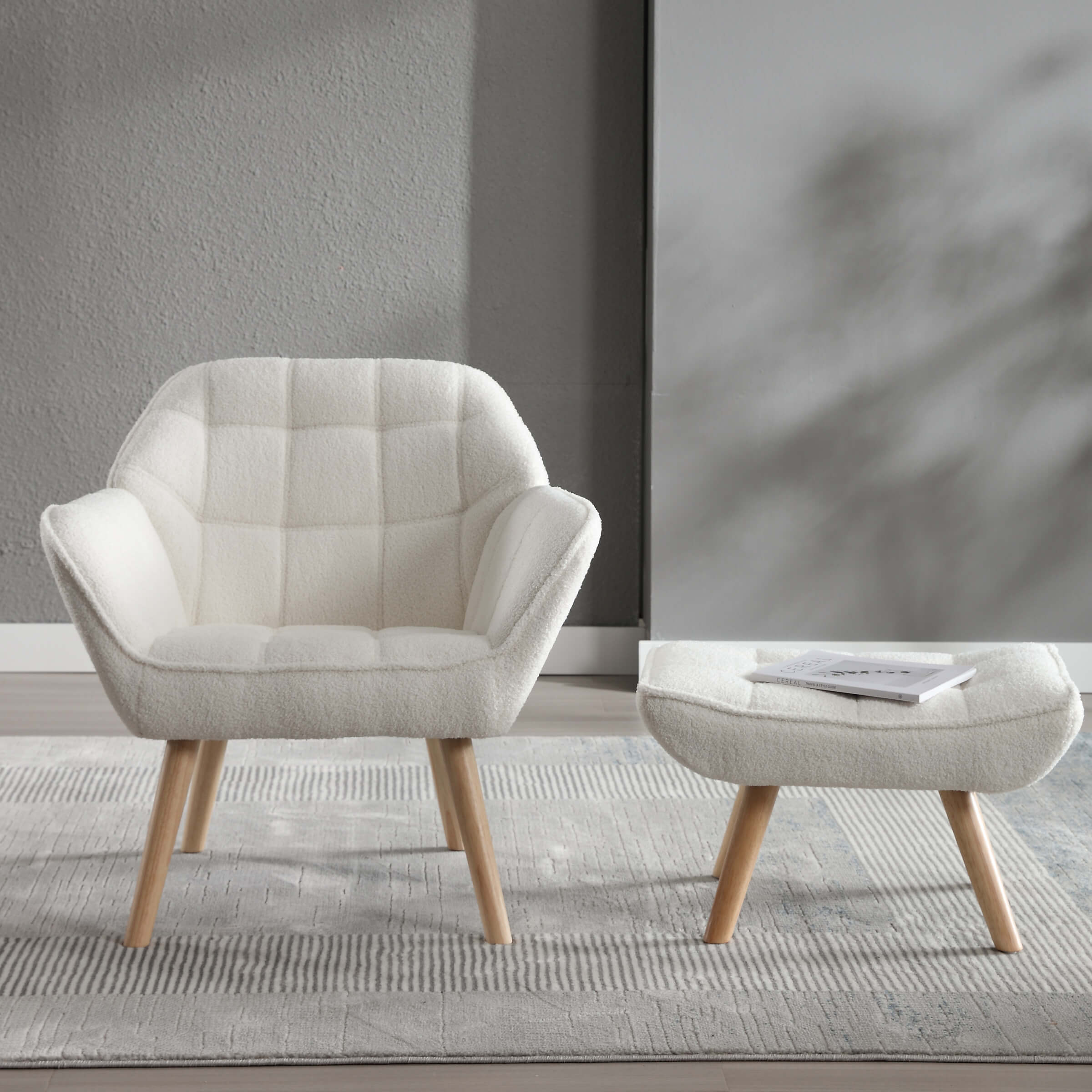ZH4YOU Sherpa Accent Chair with Ottoman - 8904AO