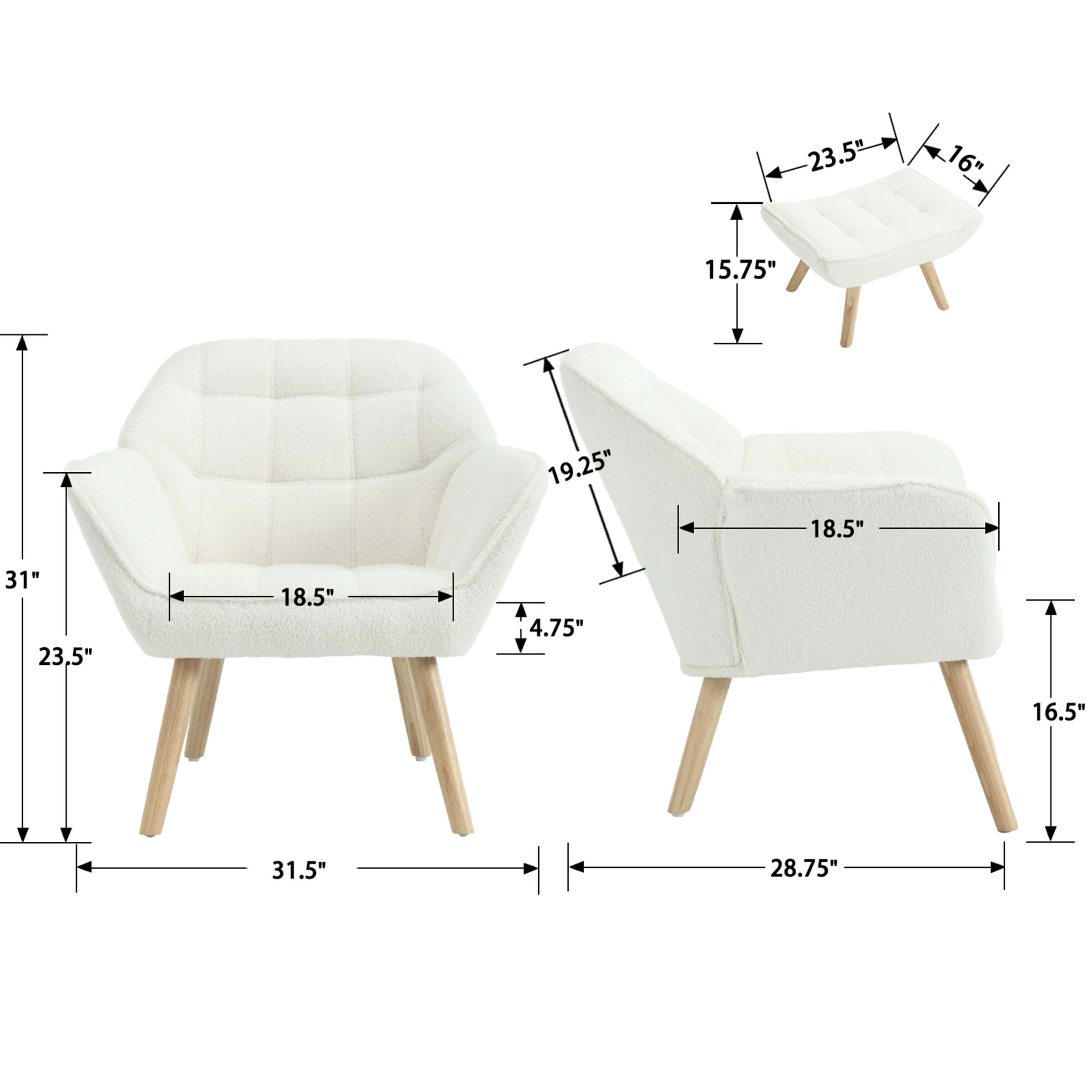 ZH4YOU Sherpa Accent Chair with Ottoman - 8904AO