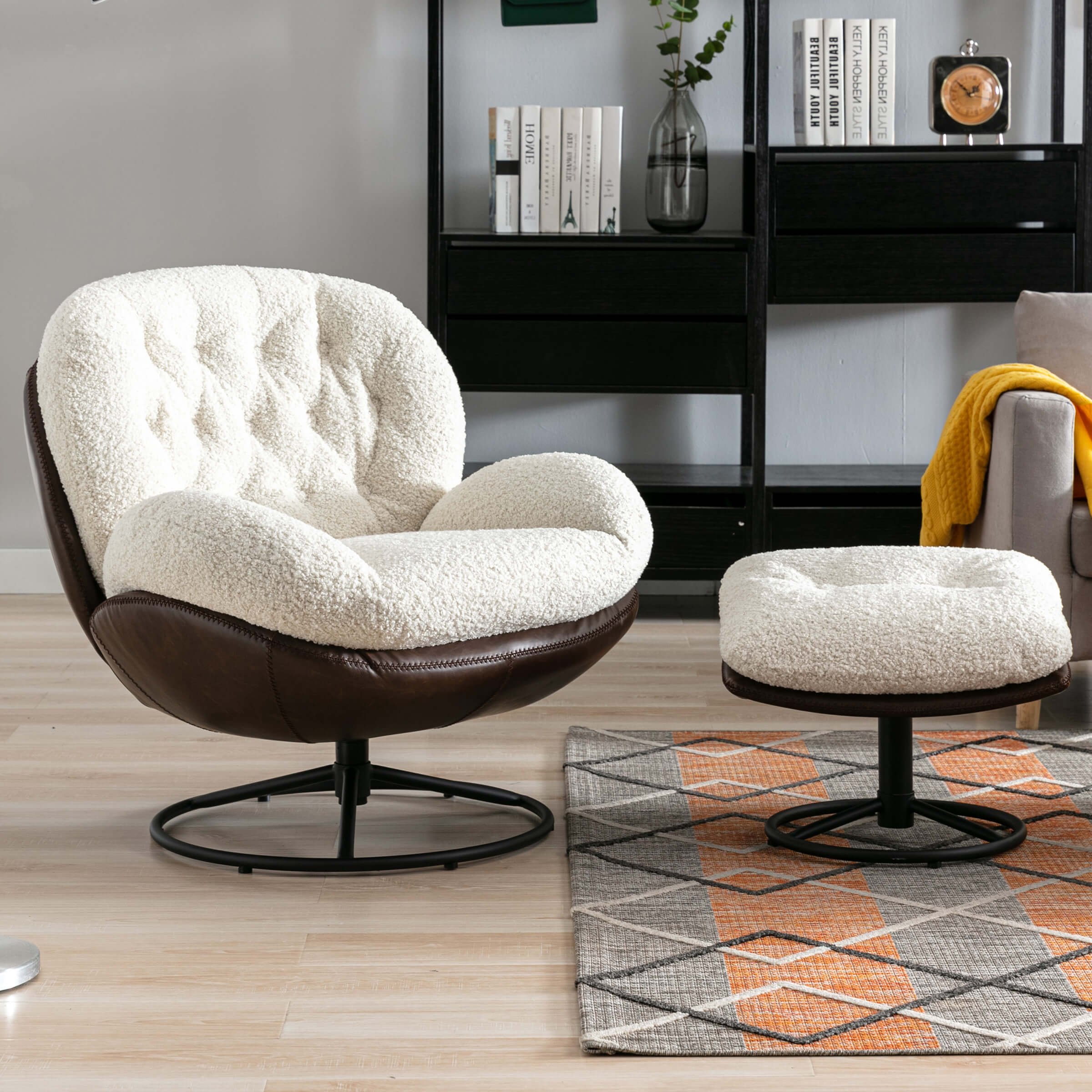 ZH4YOU Swivel Sherpa Accent Chair with Ottoman - 18841AO