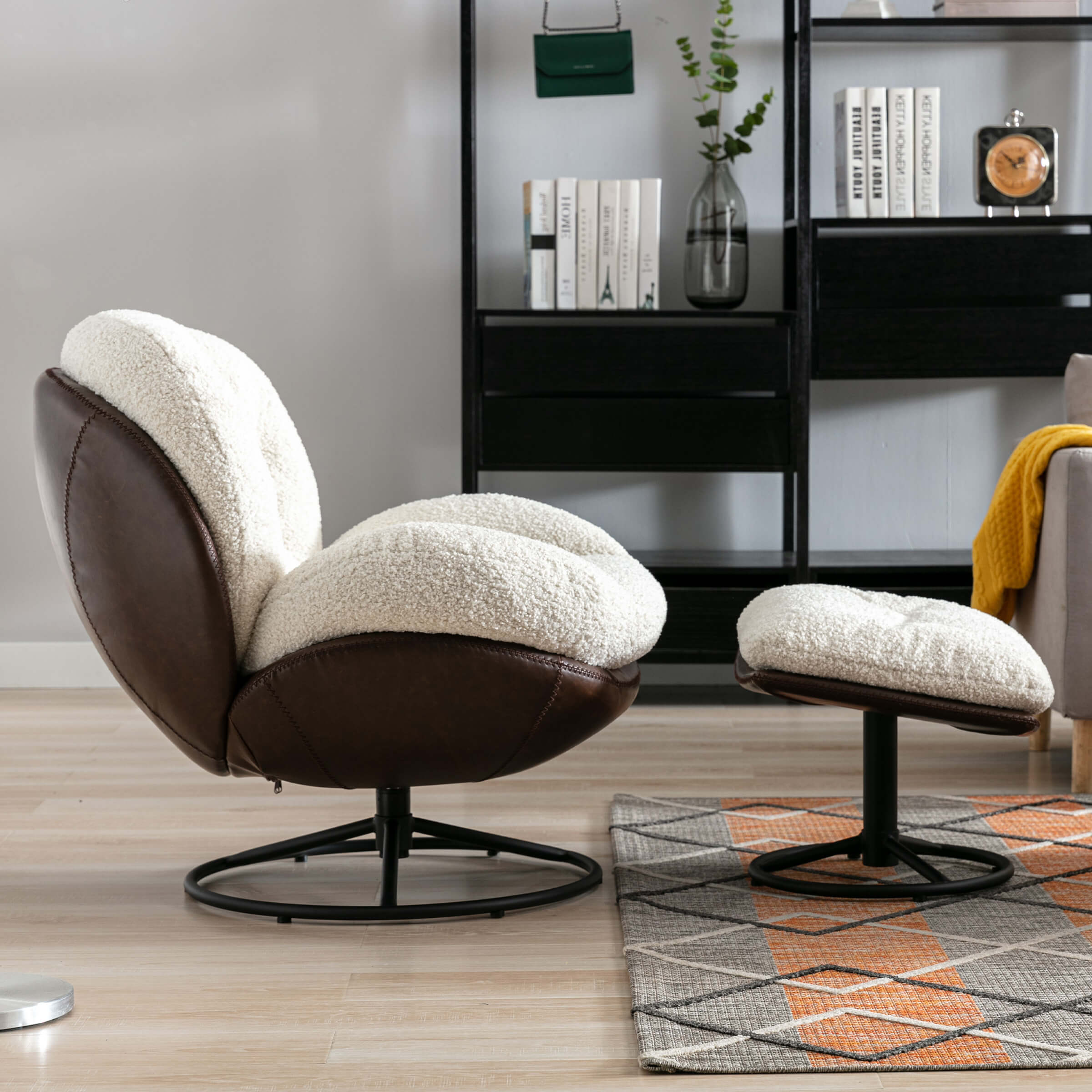 ZH4YOU Swivel Sherpa Accent Chair with Ottoman - 18841AO