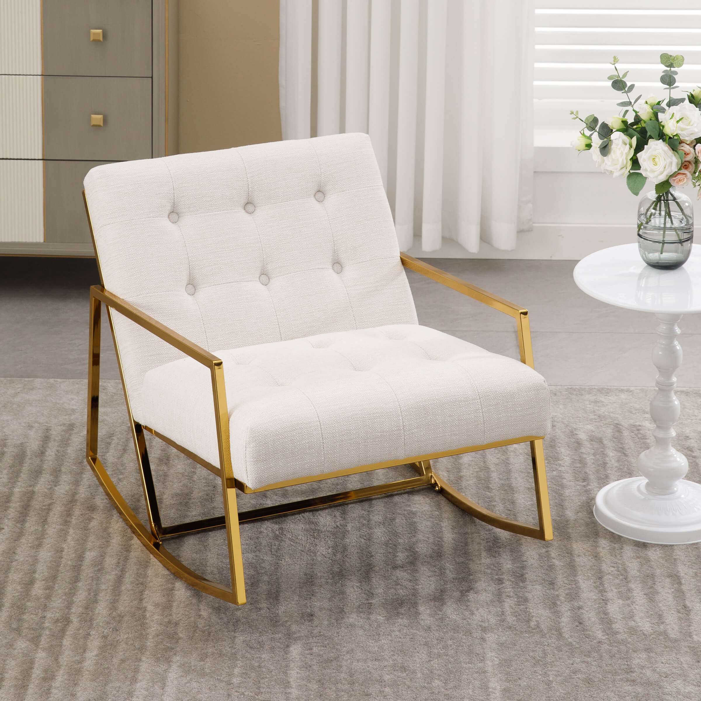 ZH4YOU Linen Upholstered Rocking Chairs 1 PCS - 3935RC