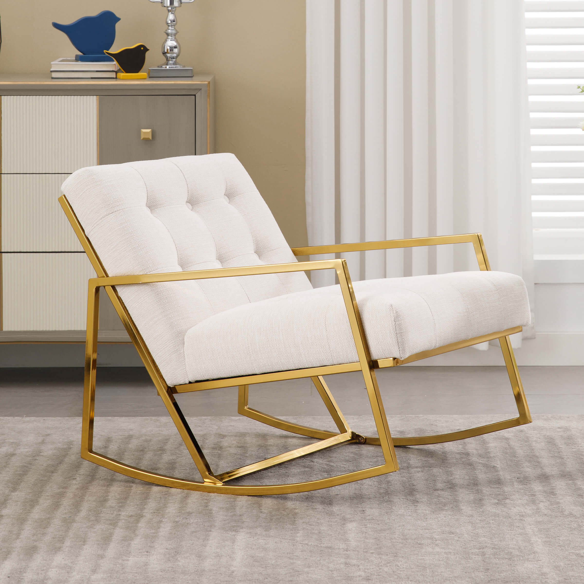 ZH4YOU Linen Upholstered Rocking Chairs 1 PCS - 3935RC