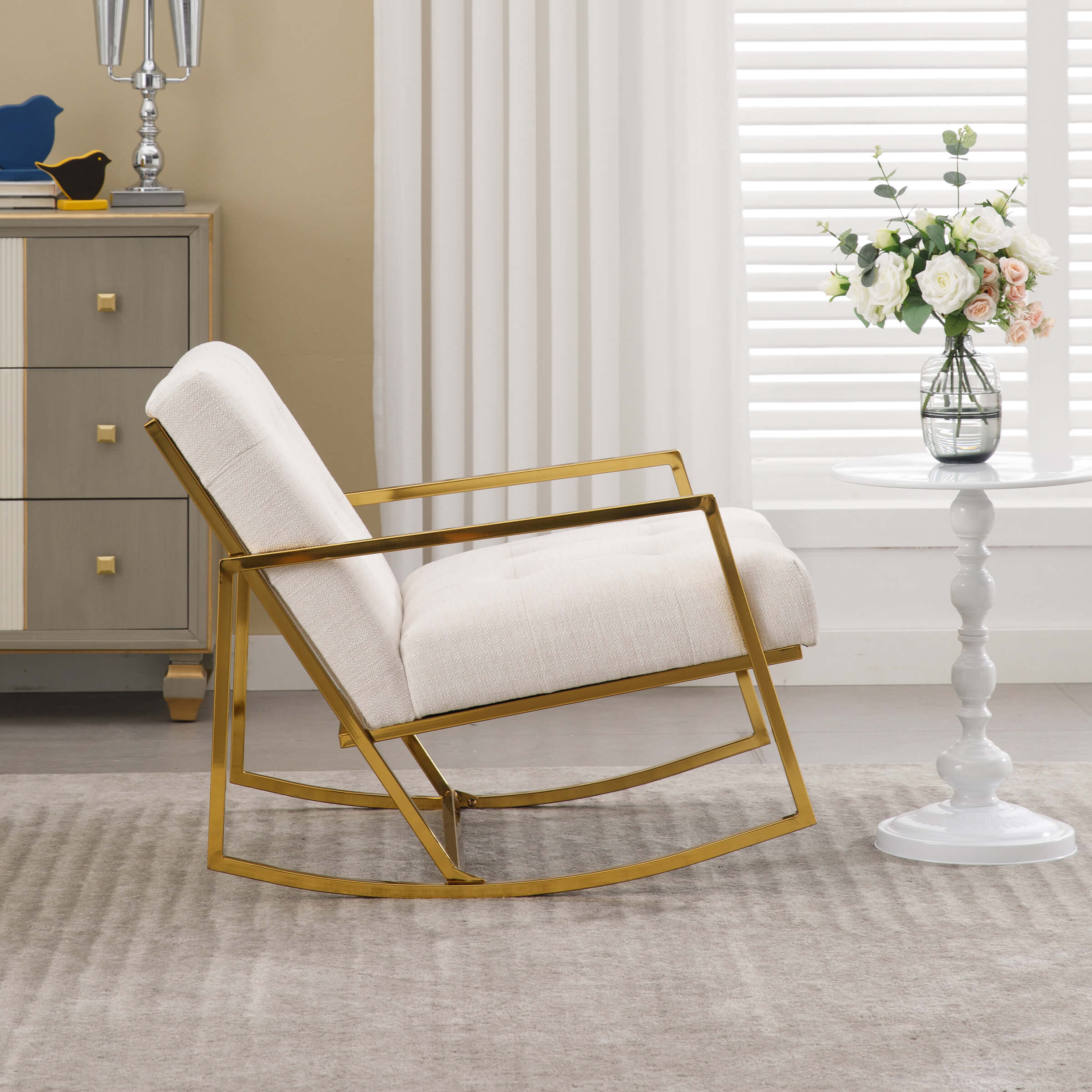 ZH4YOU Linen Upholstered Rocking Chairs 1 PCS - 3935RC