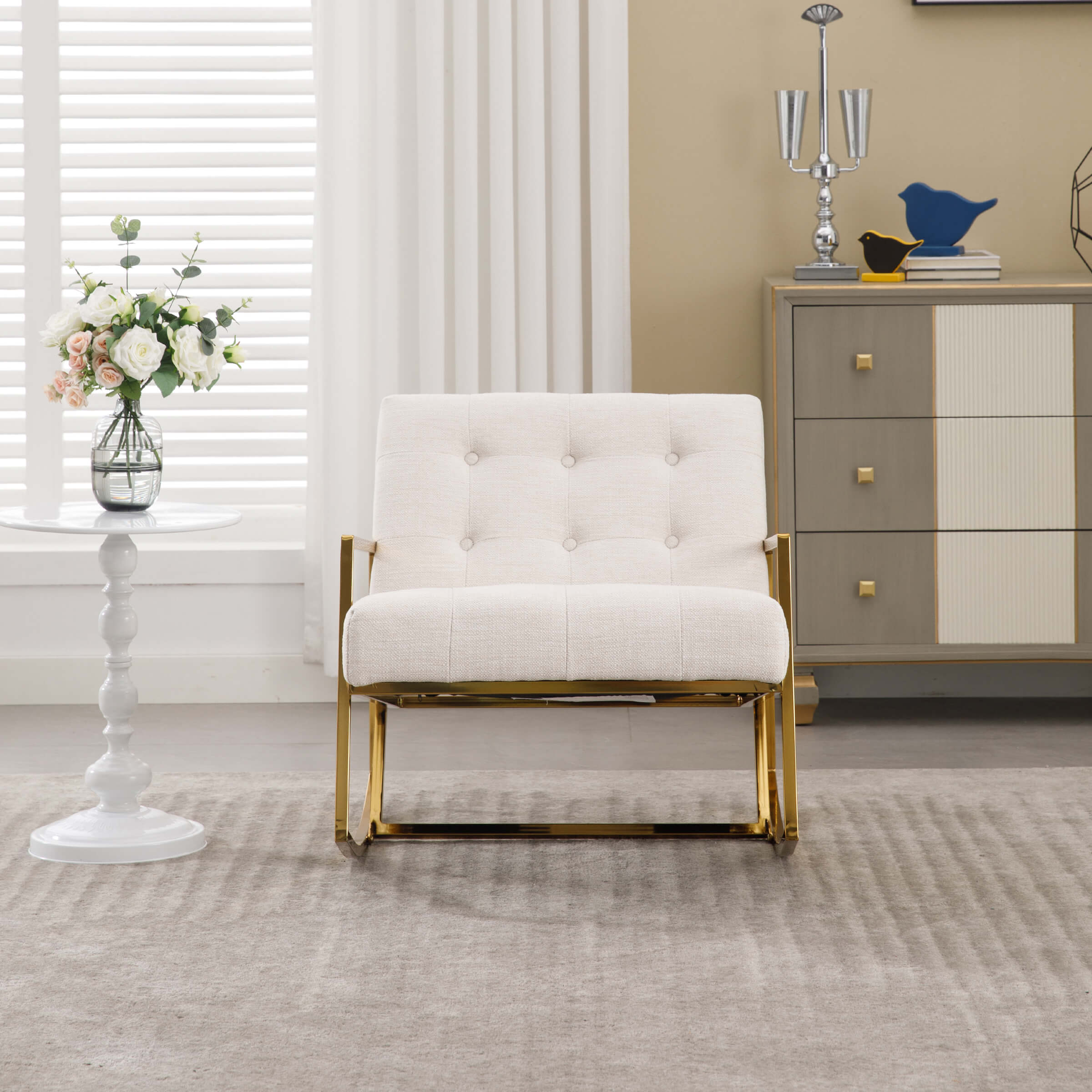 ZH4YOU Linen Upholstered Rocking Chairs 1 PCS - 3935RC