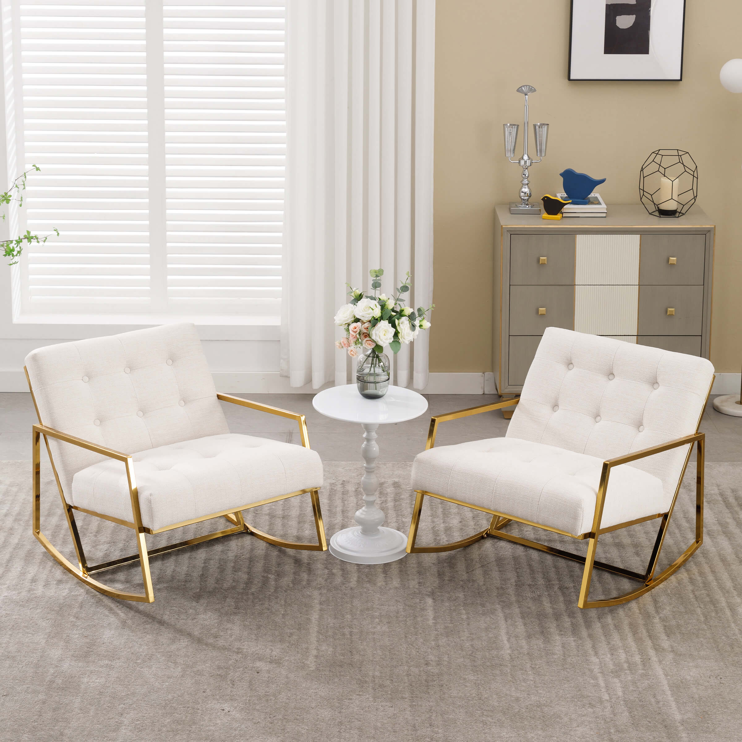 ZH4YOU Linen Upholstered Rocking Chairs 1 PCS - 3935RC