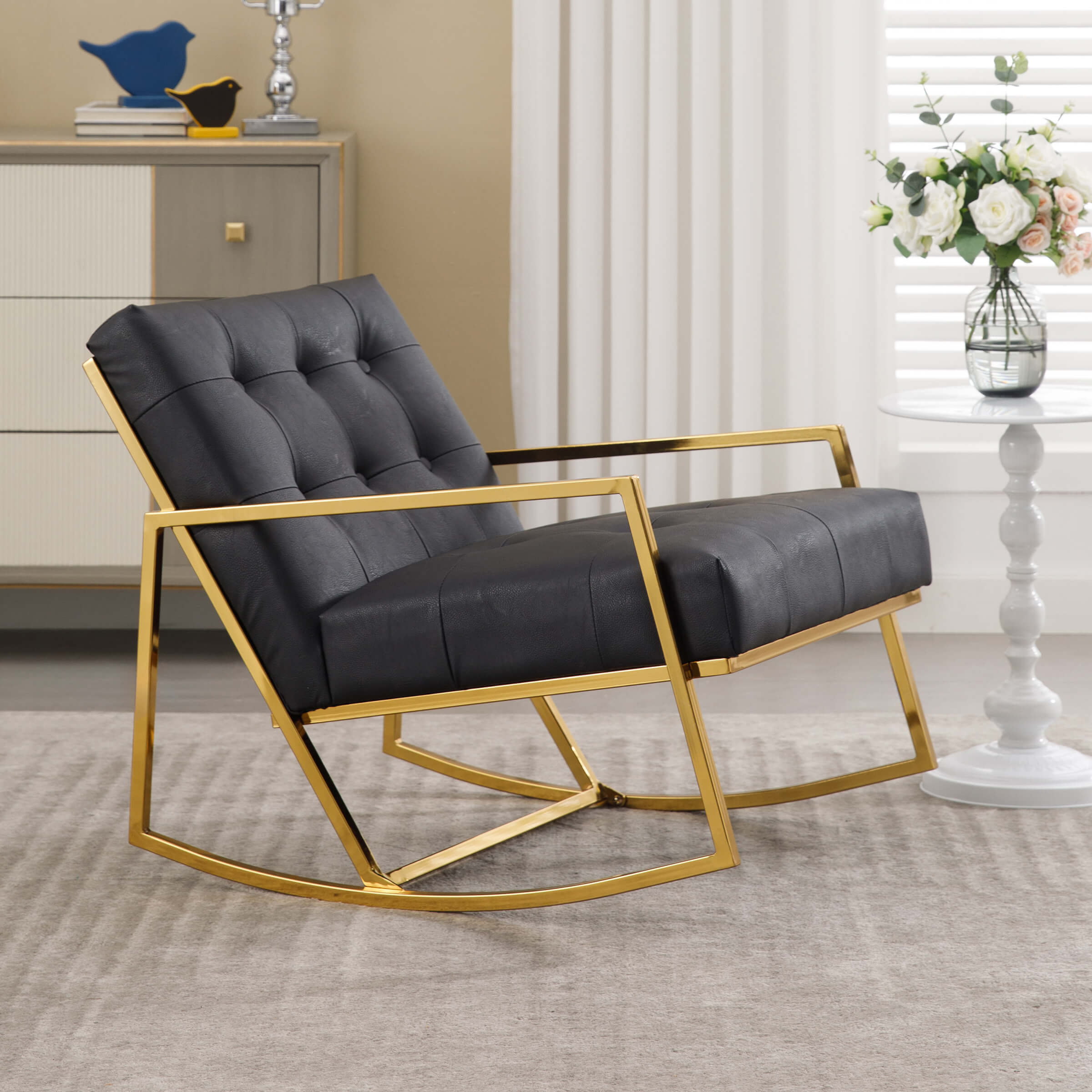 ZH4YOU Rocking PU Leather Upholstered Recliner Chairs 1 PCS - 3935