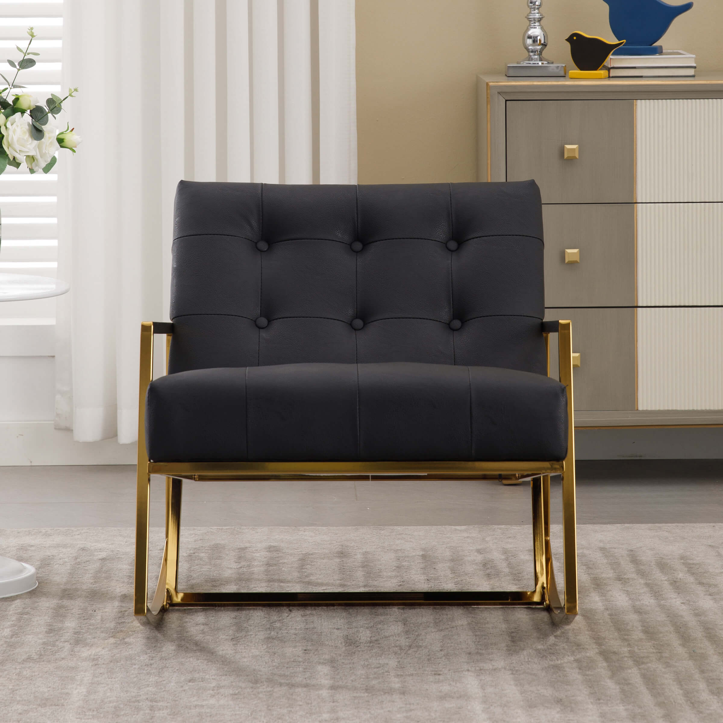 ZH4YOU Rocking PU Leather Upholstered Recliner Chairs 1 PCS - 3935