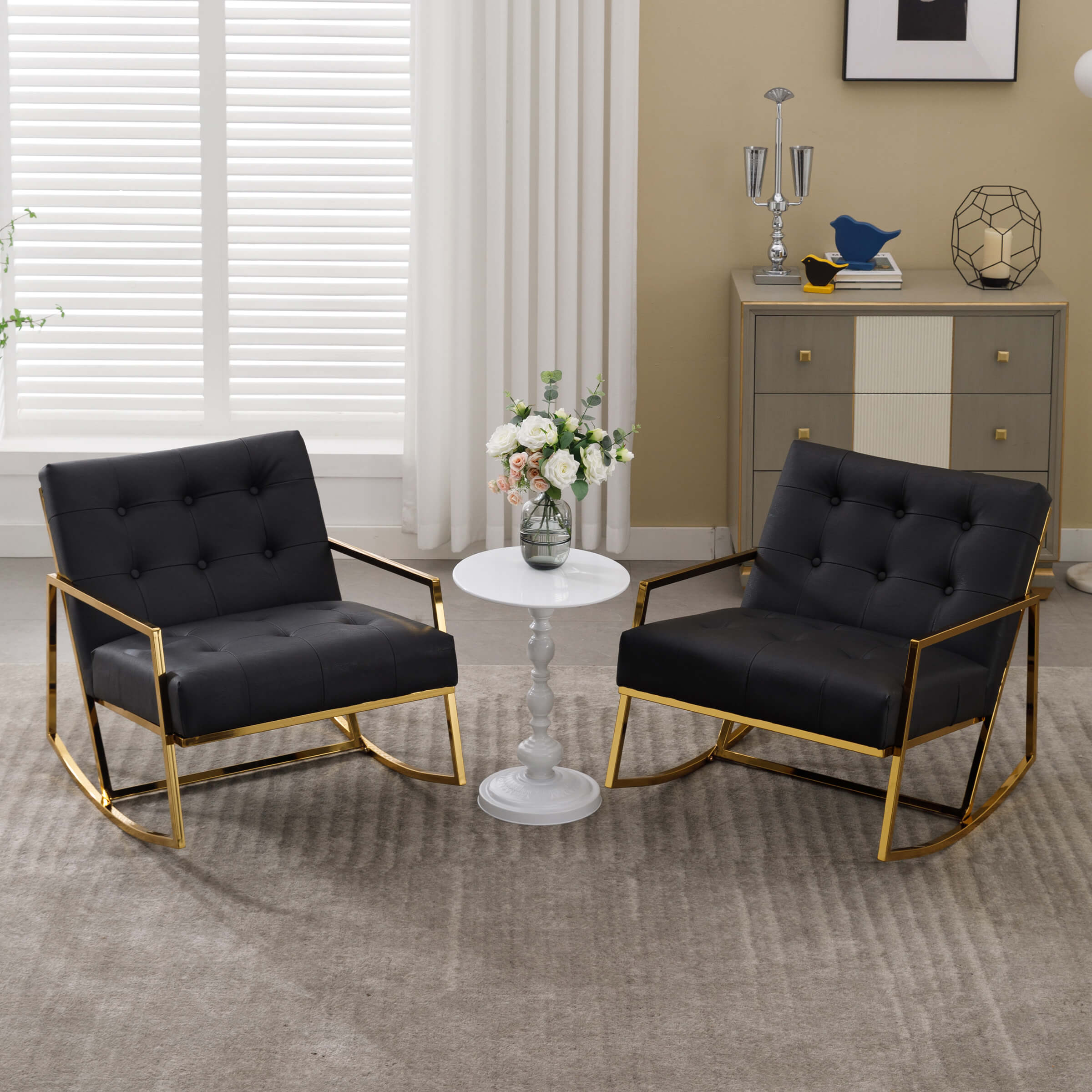 ZH4YOU Rocking PU Leather Upholstered Recliner Chairs 1 PCS - 3935