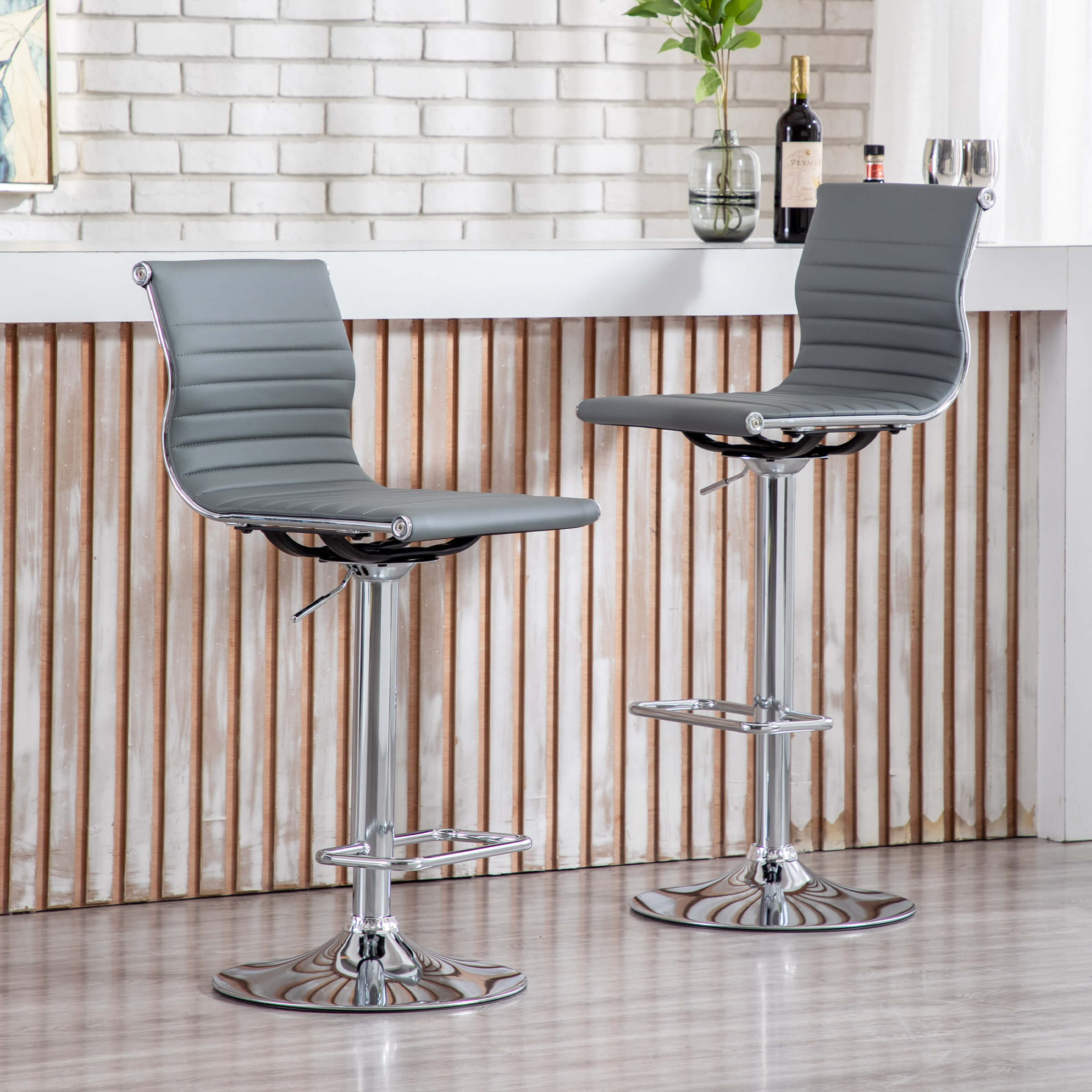 Two stools with black seats