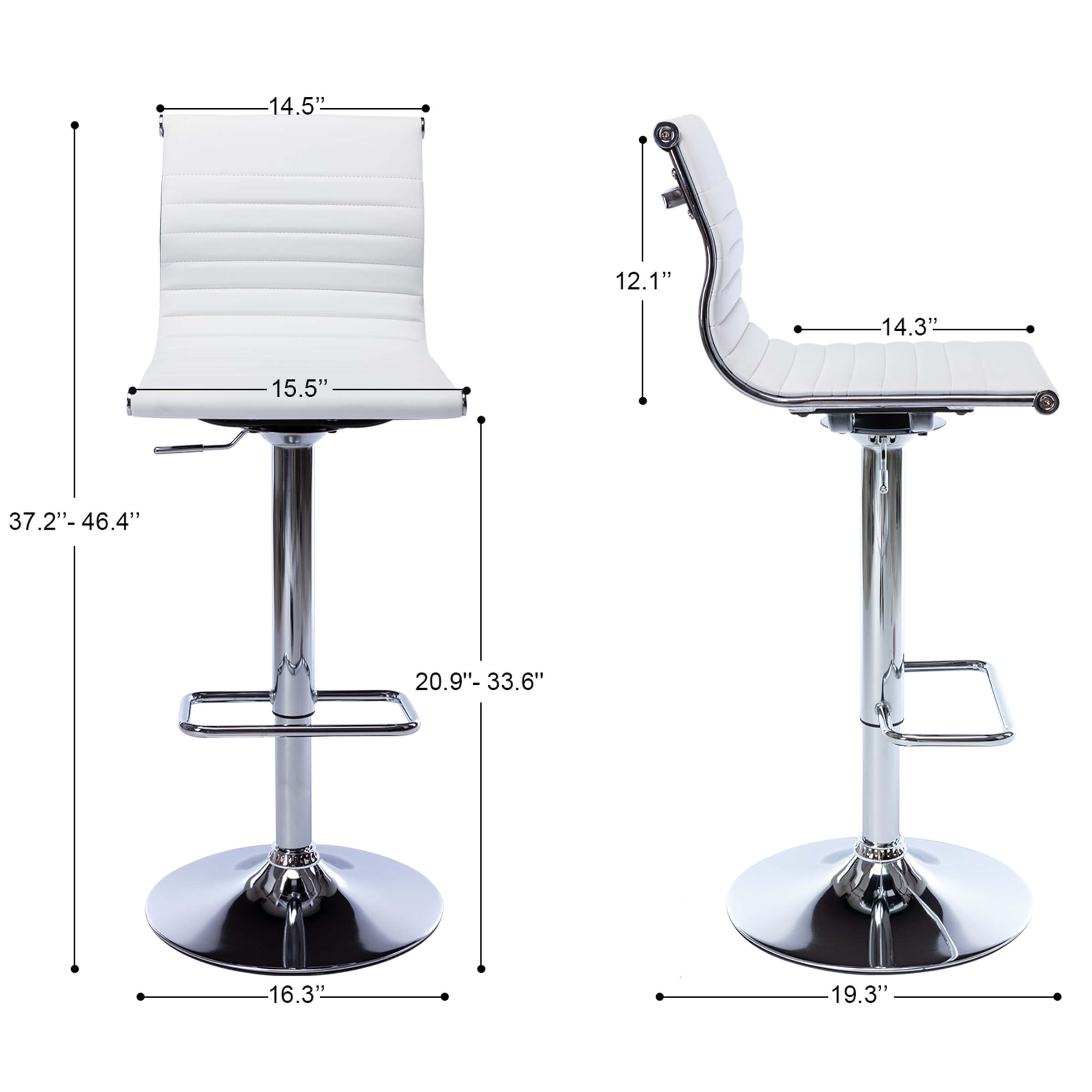 Dimension diagram of two stools and table