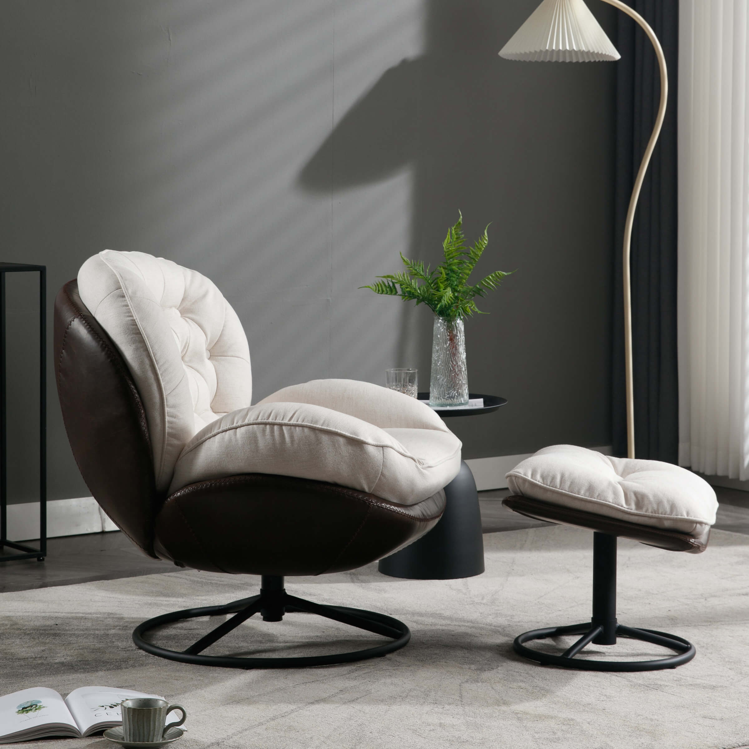 ZH4YOU Swivel Linen Accent Chair with Ottoman - 18841AO