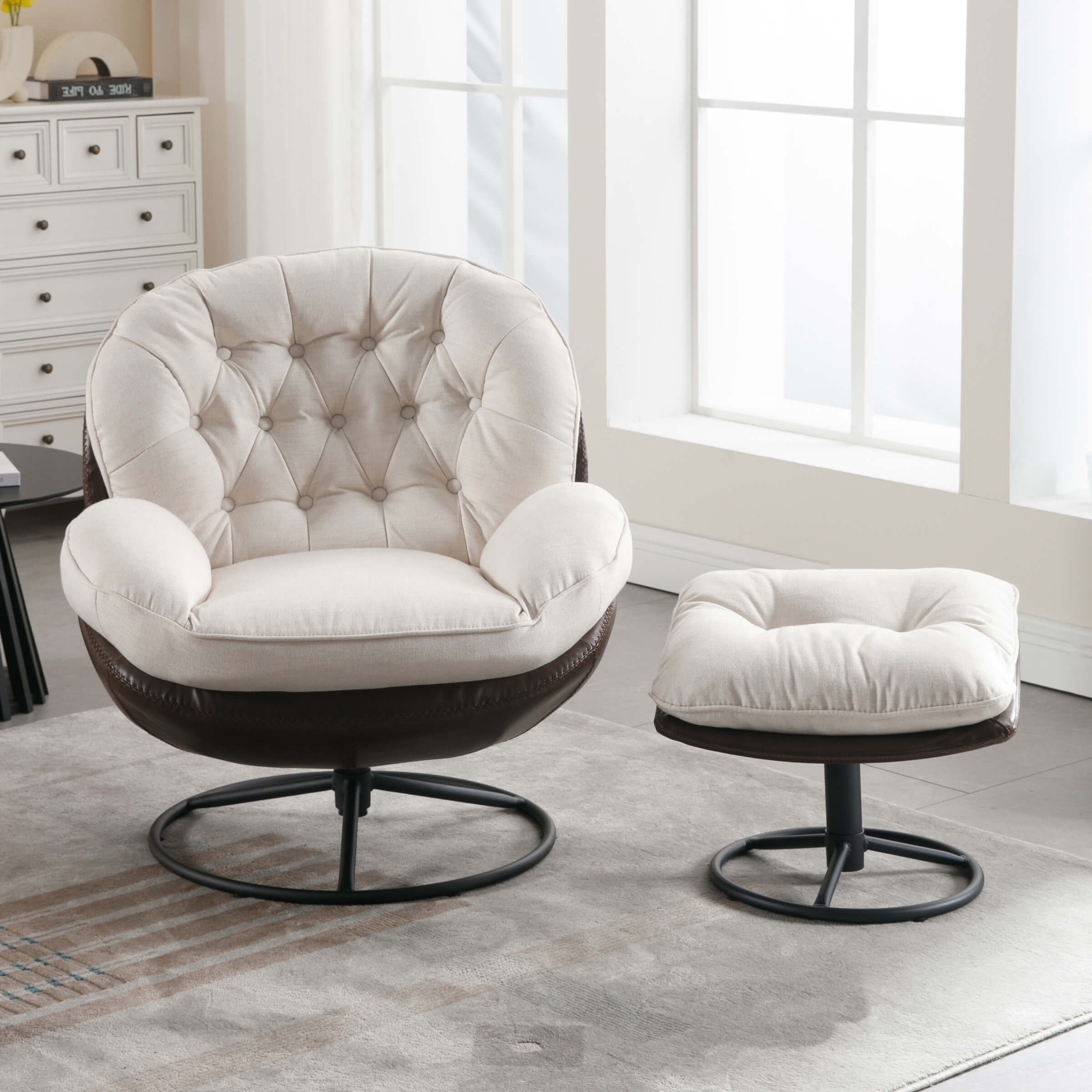 ZH4YOU Swivel Linen Accent Chair with Ottoman - 18841AO