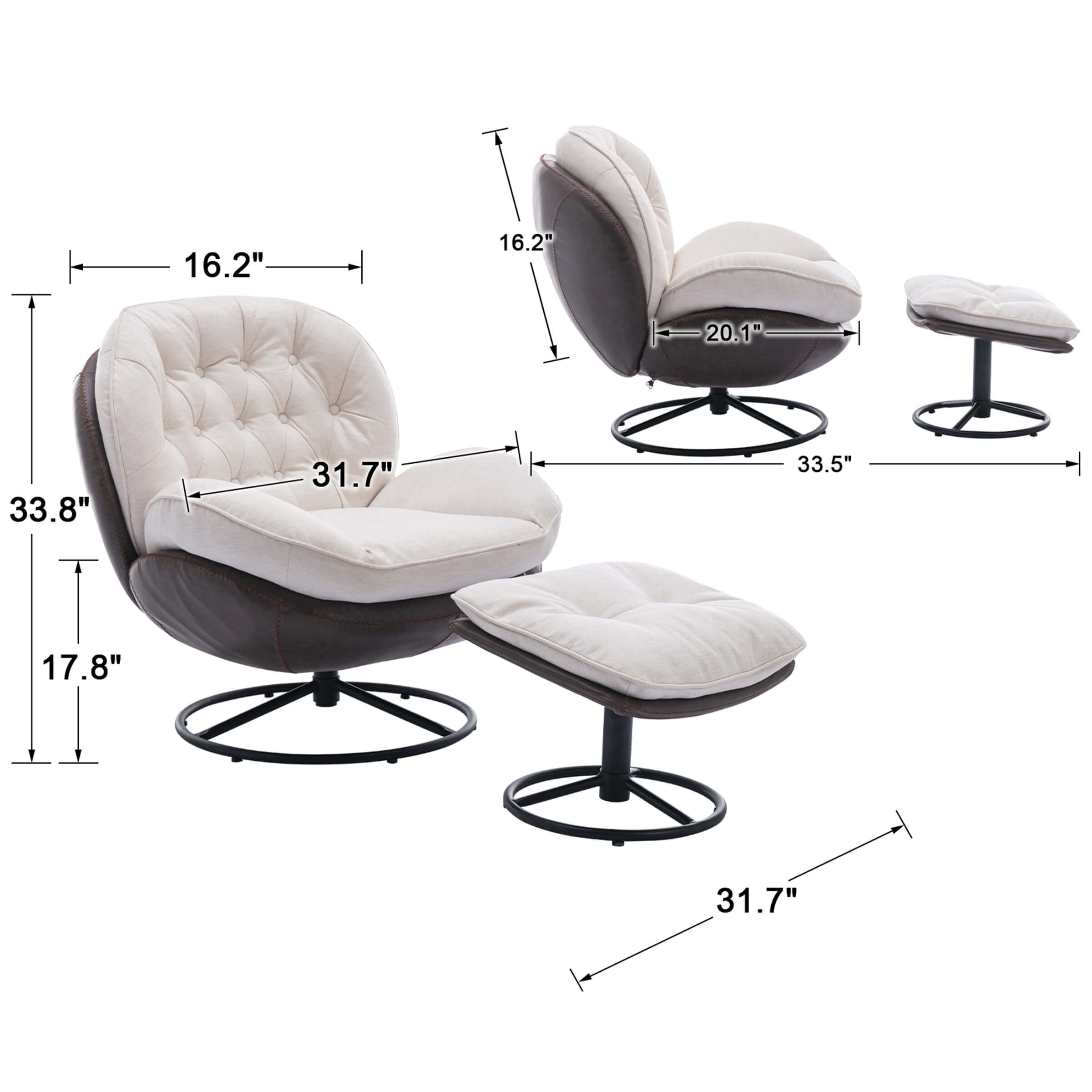 ZH4YOU Swivel Linen Accent Chair with Ottoman - 18841AO