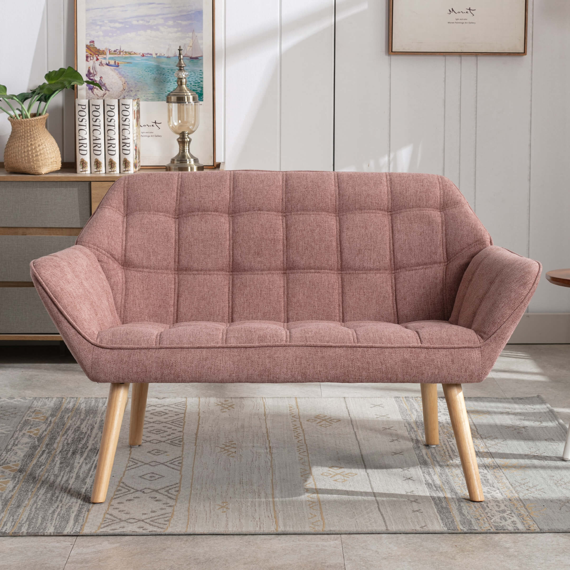 ZH4YOU 48"W Durable Linen Small Loveseat - 8904AC
