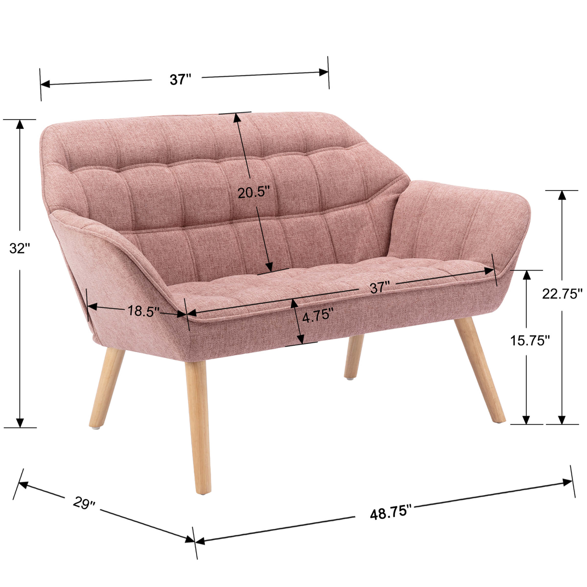 ZH4YOU 48"W Durable Linen Small Loveseat - 8904AC