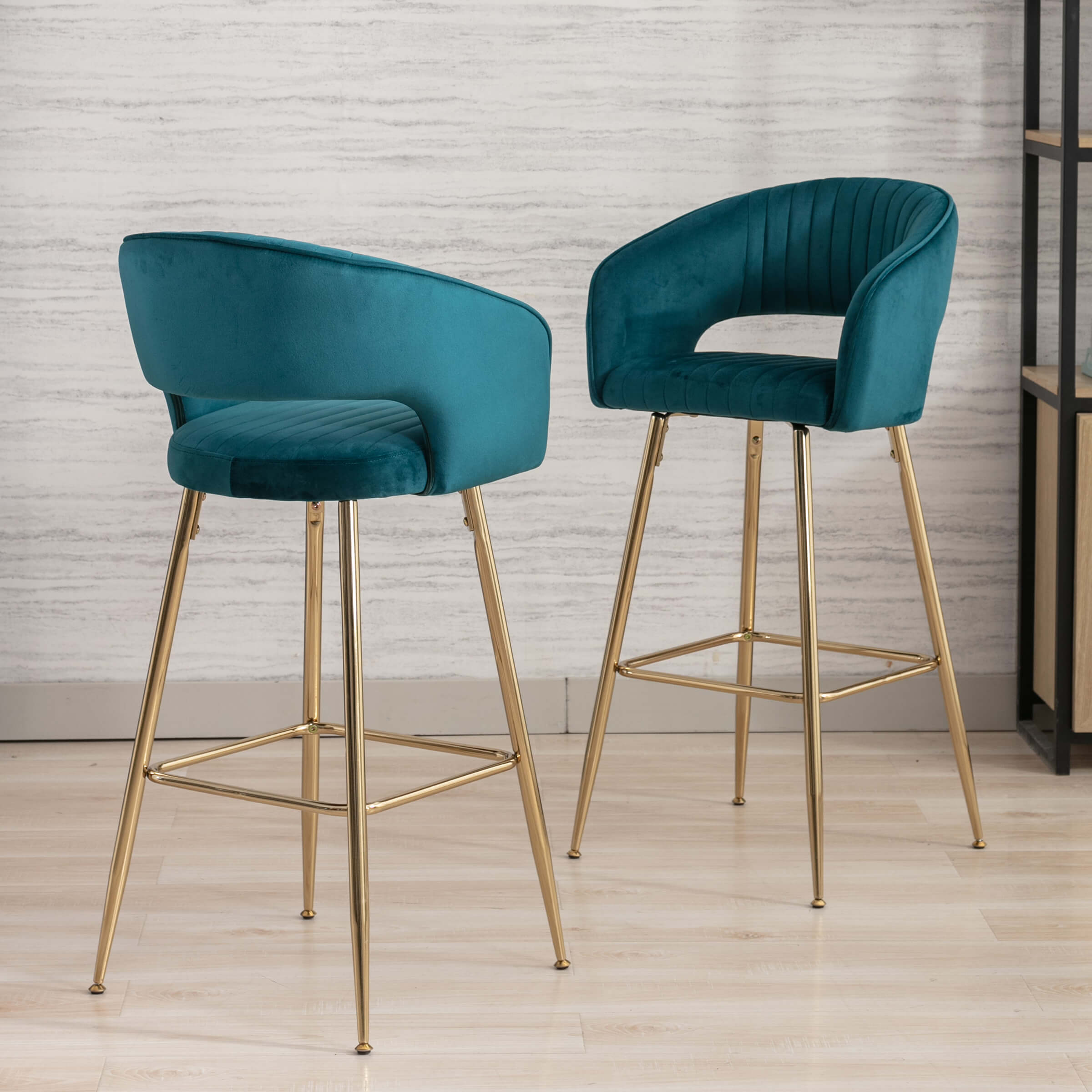 ZH4YOU 30"H Velvet Barstools with Gold Legs Set of 2 - 6014BS