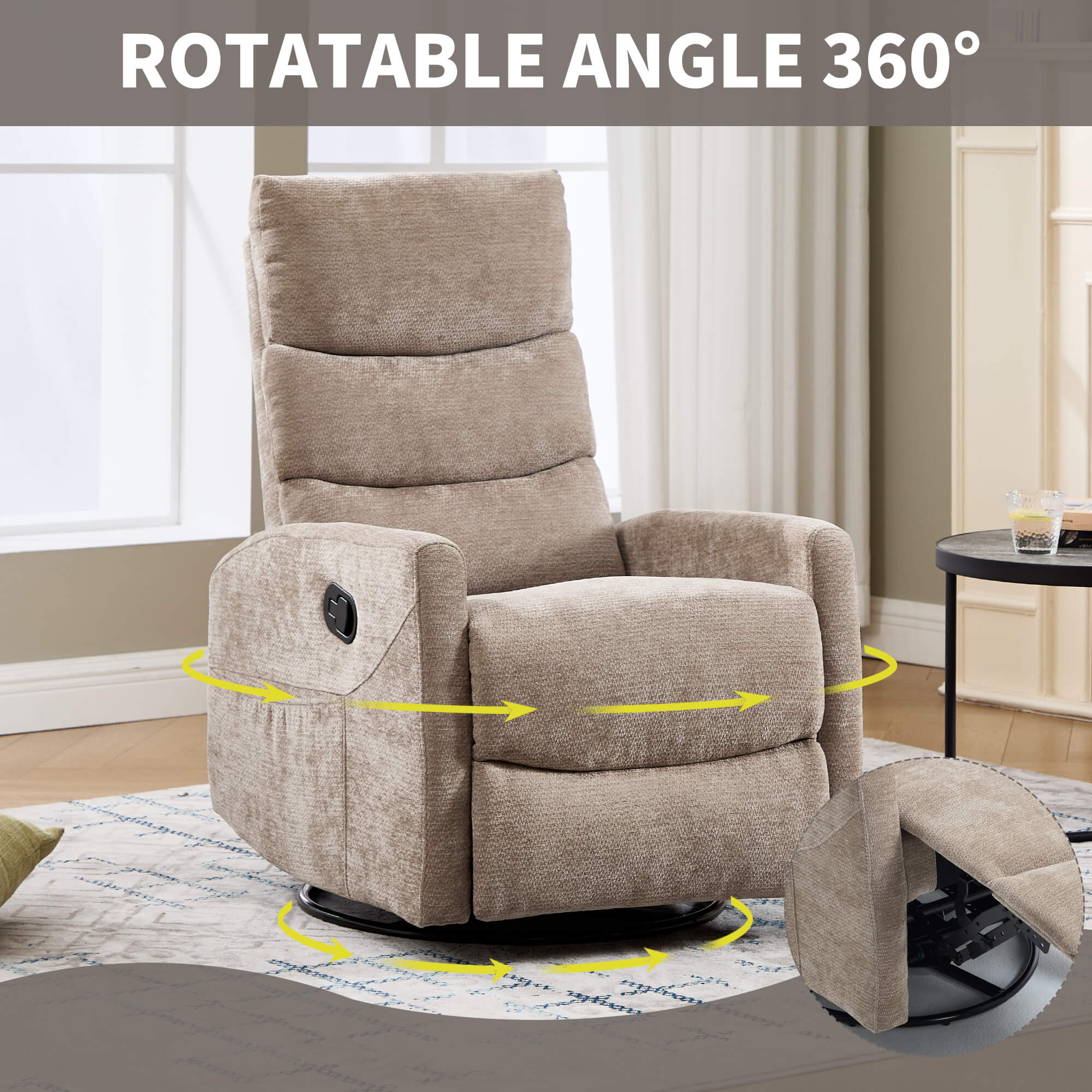 Modern Chenille Heat Massage Rocker Swivel Recliner Chair