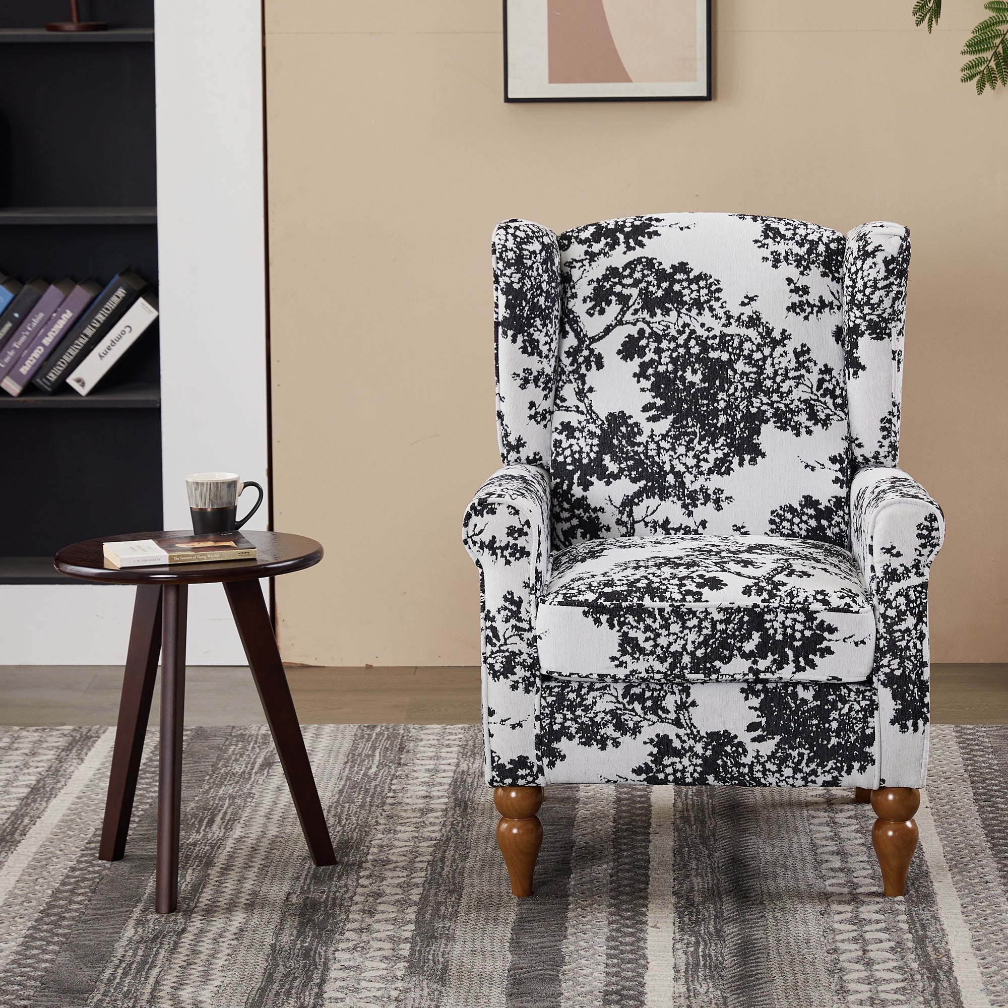 Traditional Beige High Back Armchair & Coffee Table Set