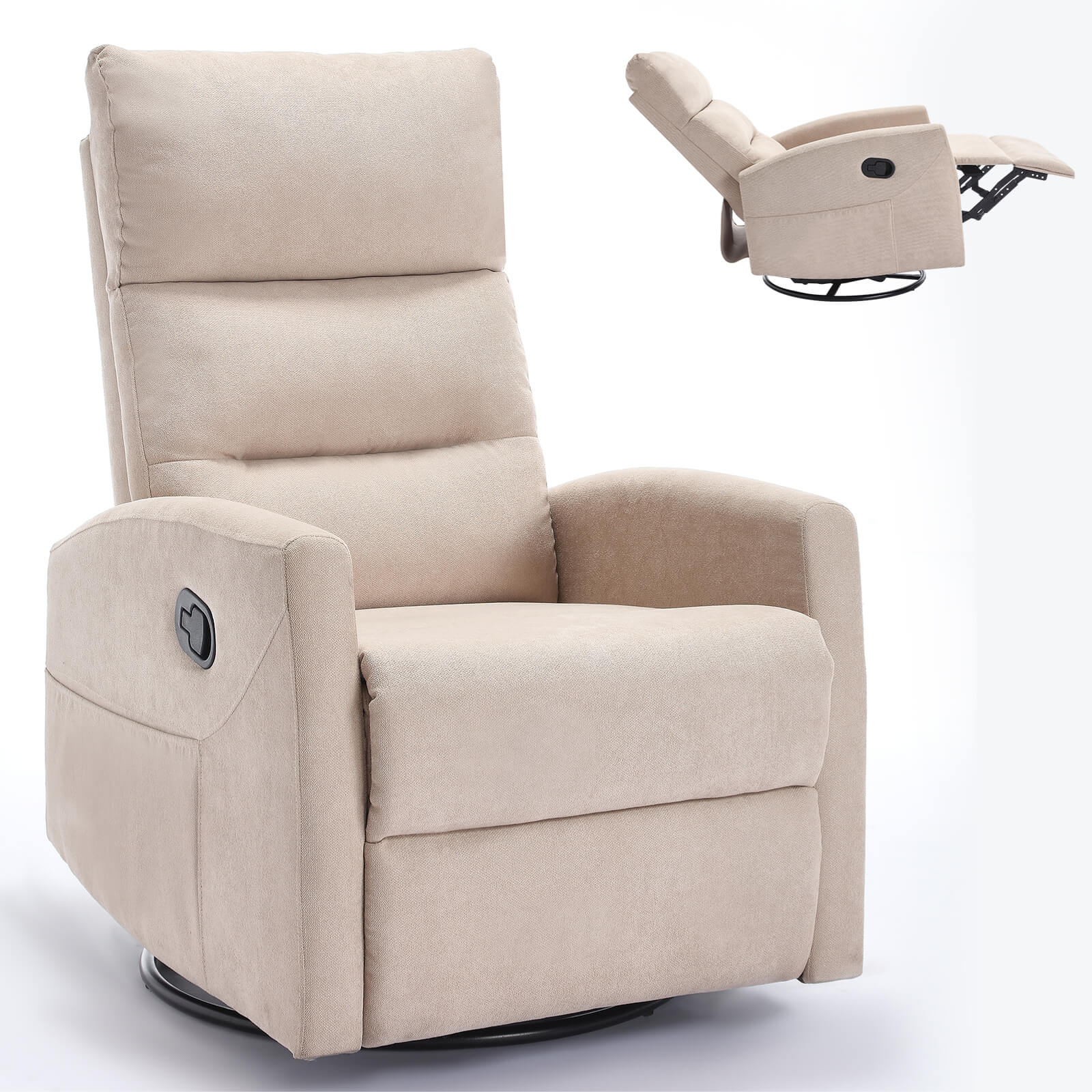 Modern Polyester Fabric Manual 360 Swivel Rocker Recliner Chair