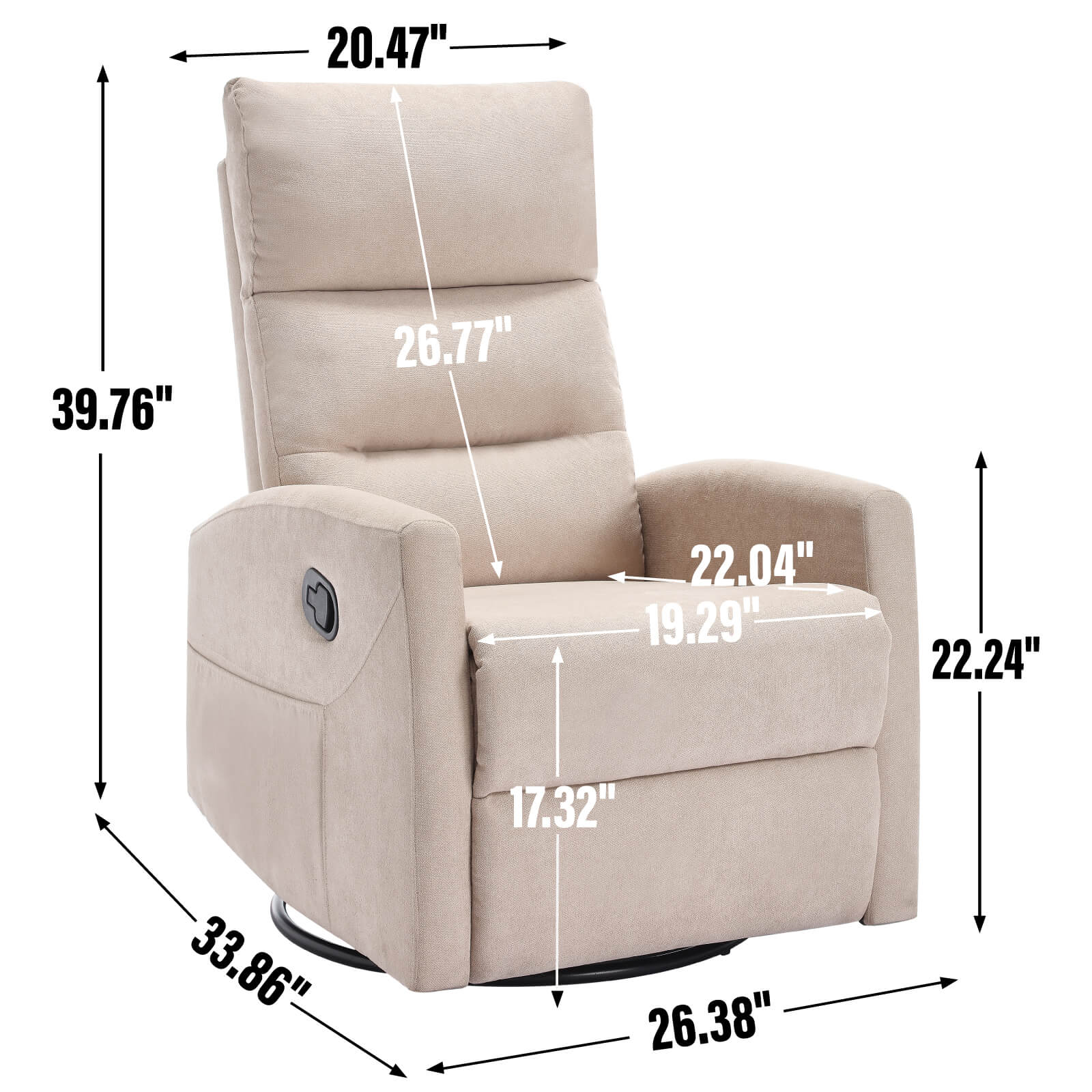 Modern Polyester Fabric Manual 360 Swivel Rocker Recliner Chair