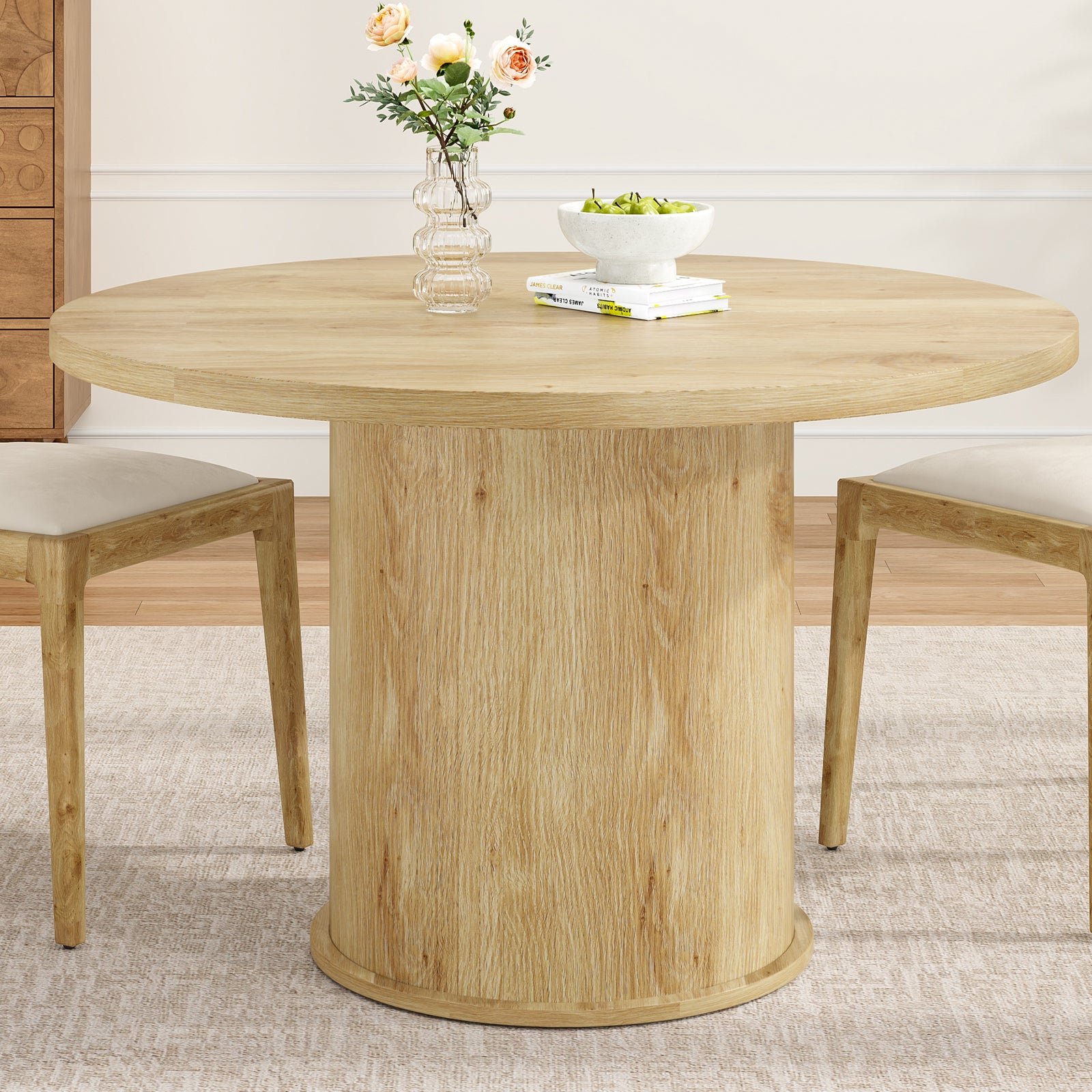 Modern 43" Natural Round Dining Table for 4