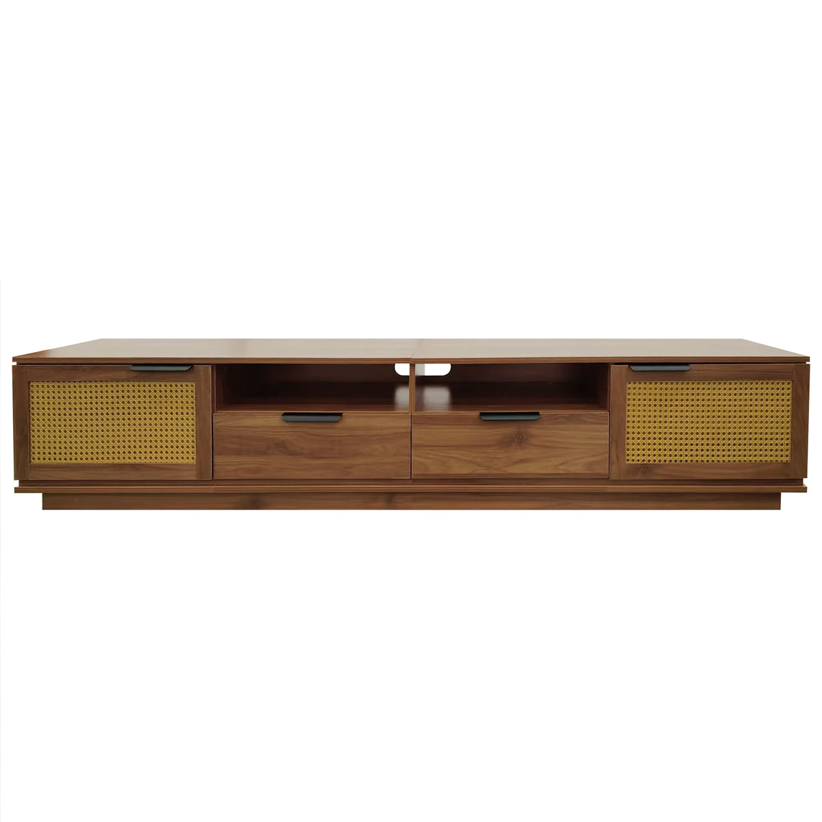 79" Walnut Rattan TV Stand with 2 Drawers