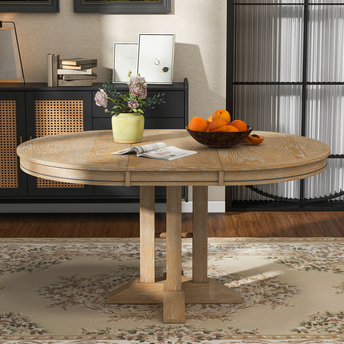 42" to 56" Farmhouse Extendable Round Dining Table