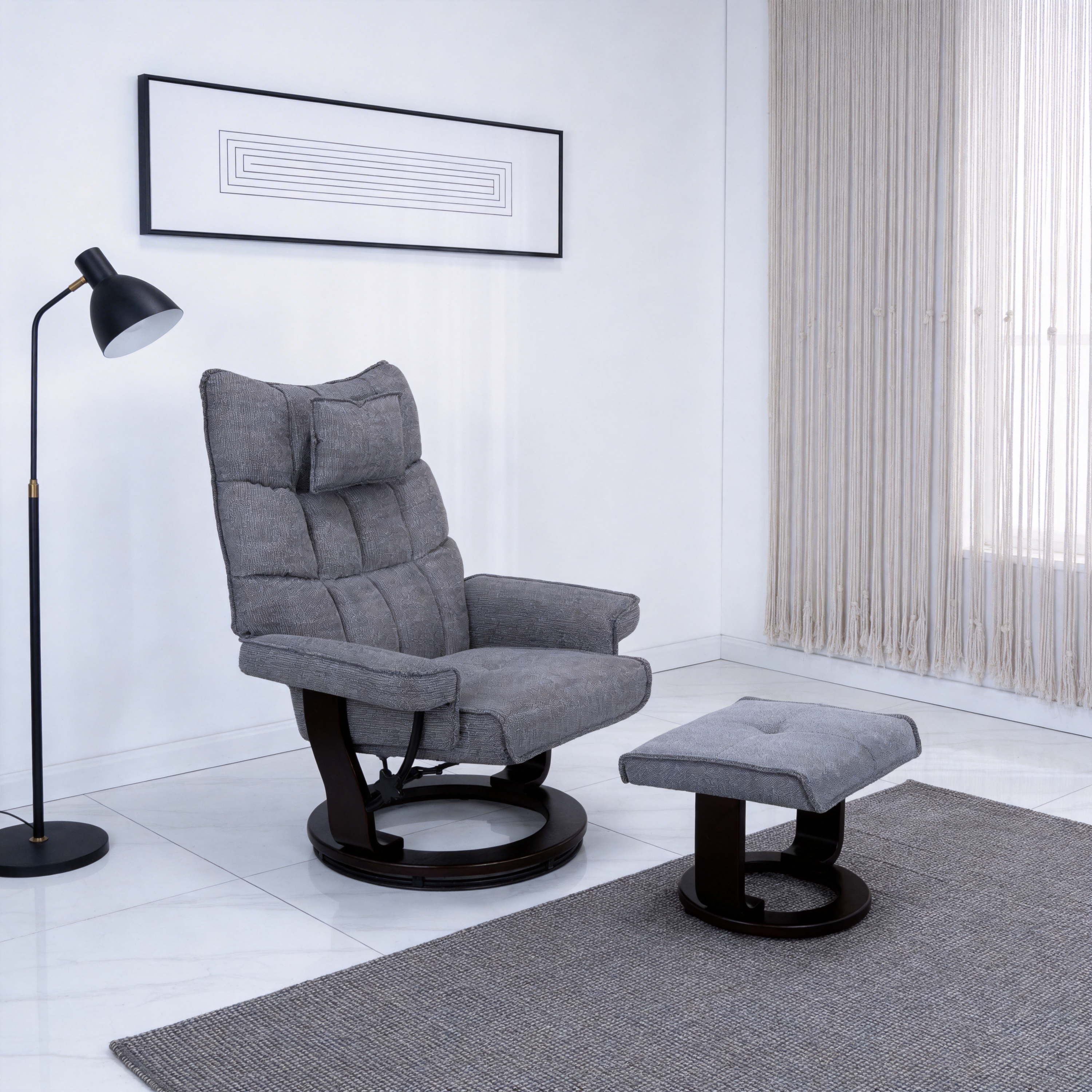 Mid-Centry Gray Chenille 8-Point Massage Recliner Chair with Ottoman