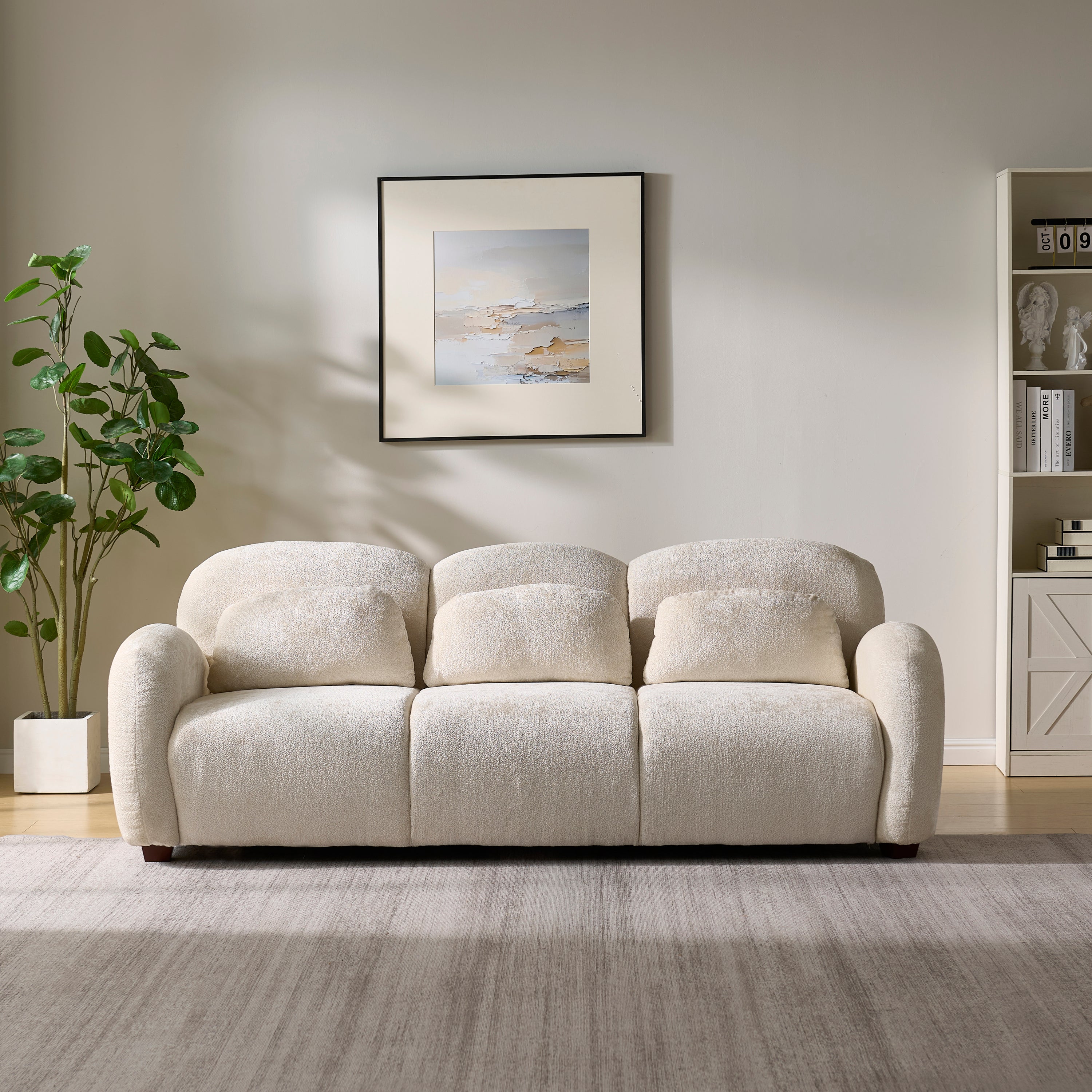 Modern 3 Seater Boucle Sofa with 3 Pillows