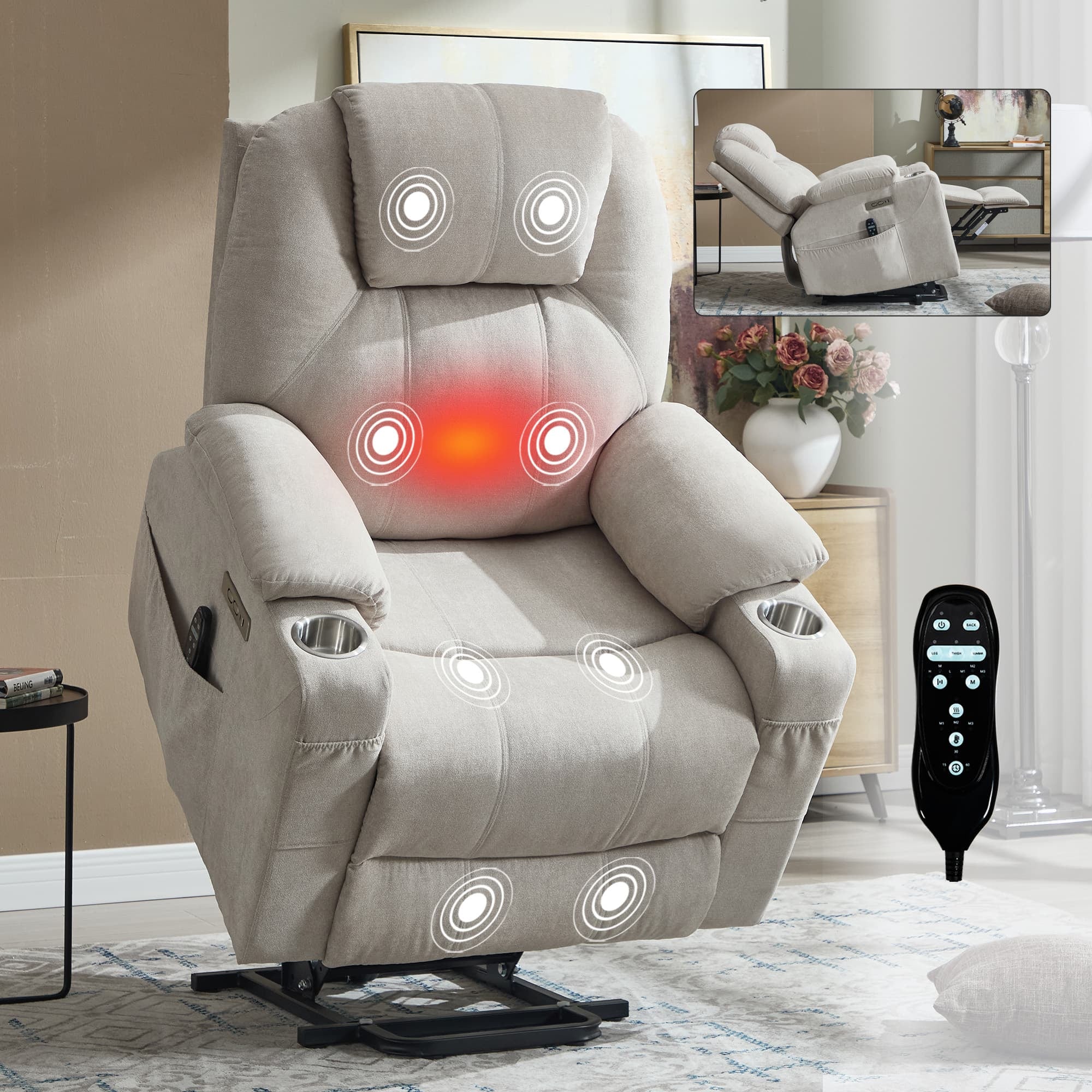 Power Lift Electric Massage Heat USB Recliner Chair