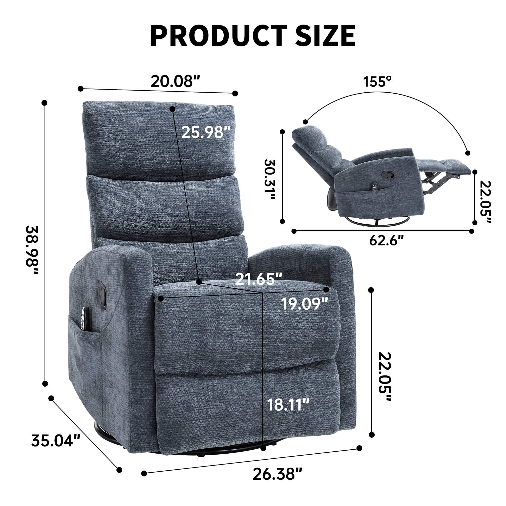 Modern Chenille Heat Massage Rocker Swivel Recliner Chair